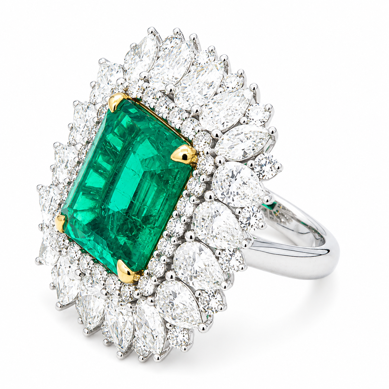 18K White Gold Emerald & Diamond Ring 17.85ctw