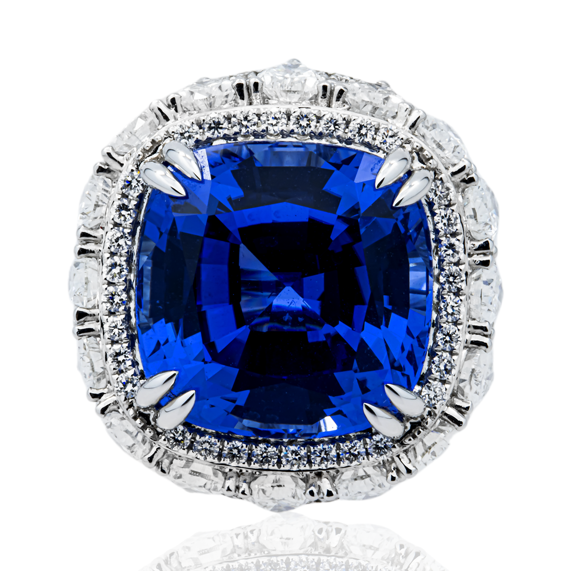 18K White Gold Cushion Sapphire & Diamond Ring 27.79ctw