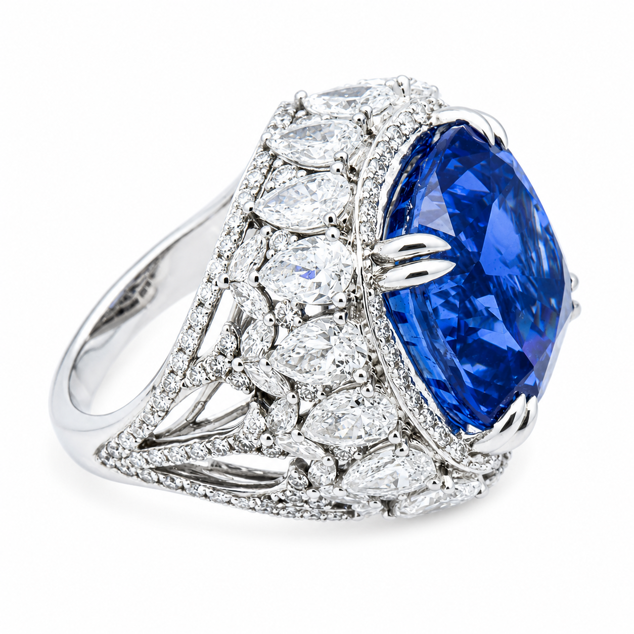 18K White Gold Cushion Sapphire & Diamond Ring 27.79ctw