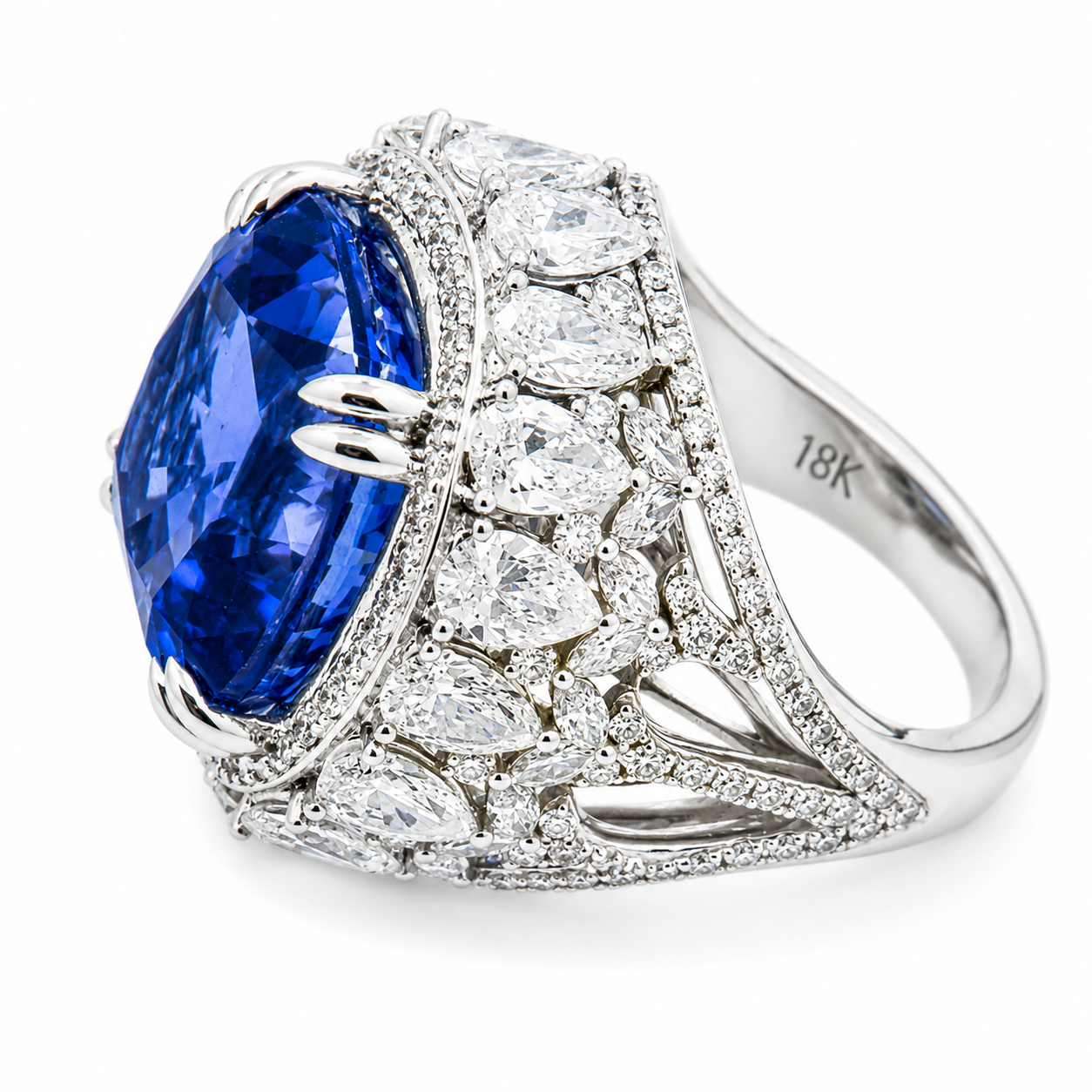 18K White Gold Cushion Sapphire & Diamond Ring 27.79ctw
