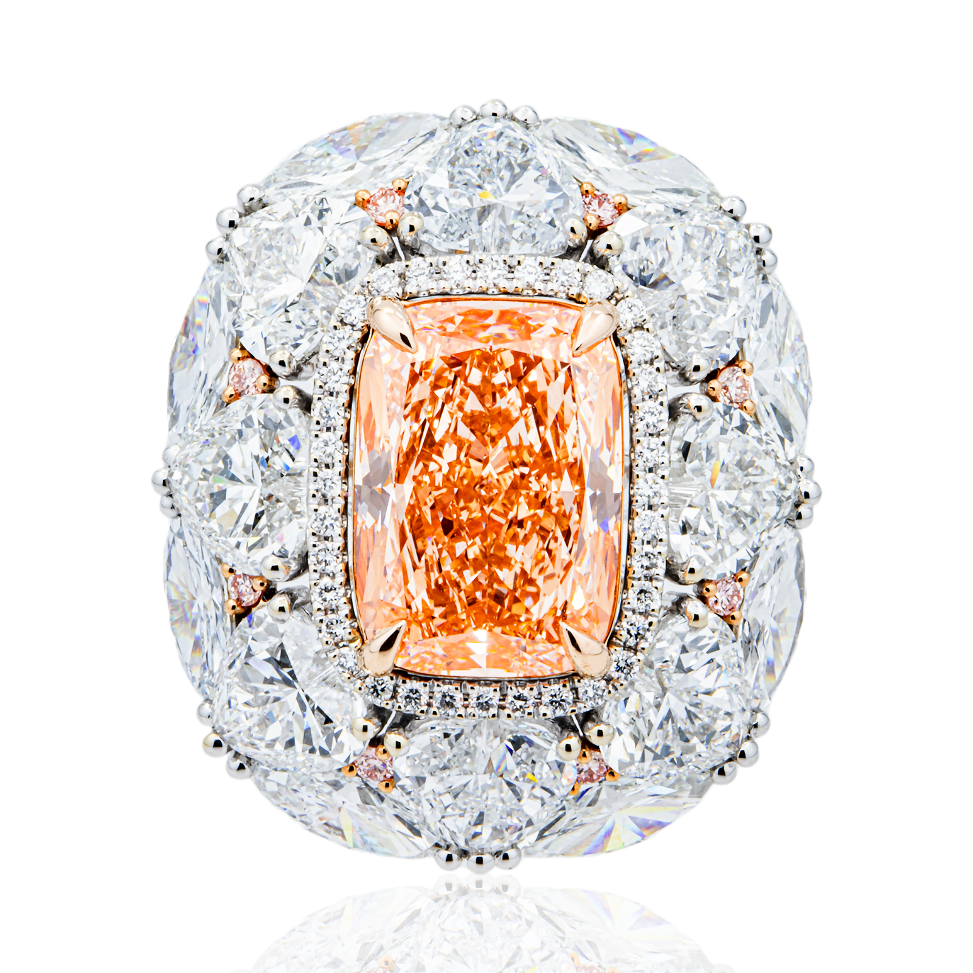 18K White Gold 8.09ct Radiant Fancy Pink Diamond Ring 21.34ctw