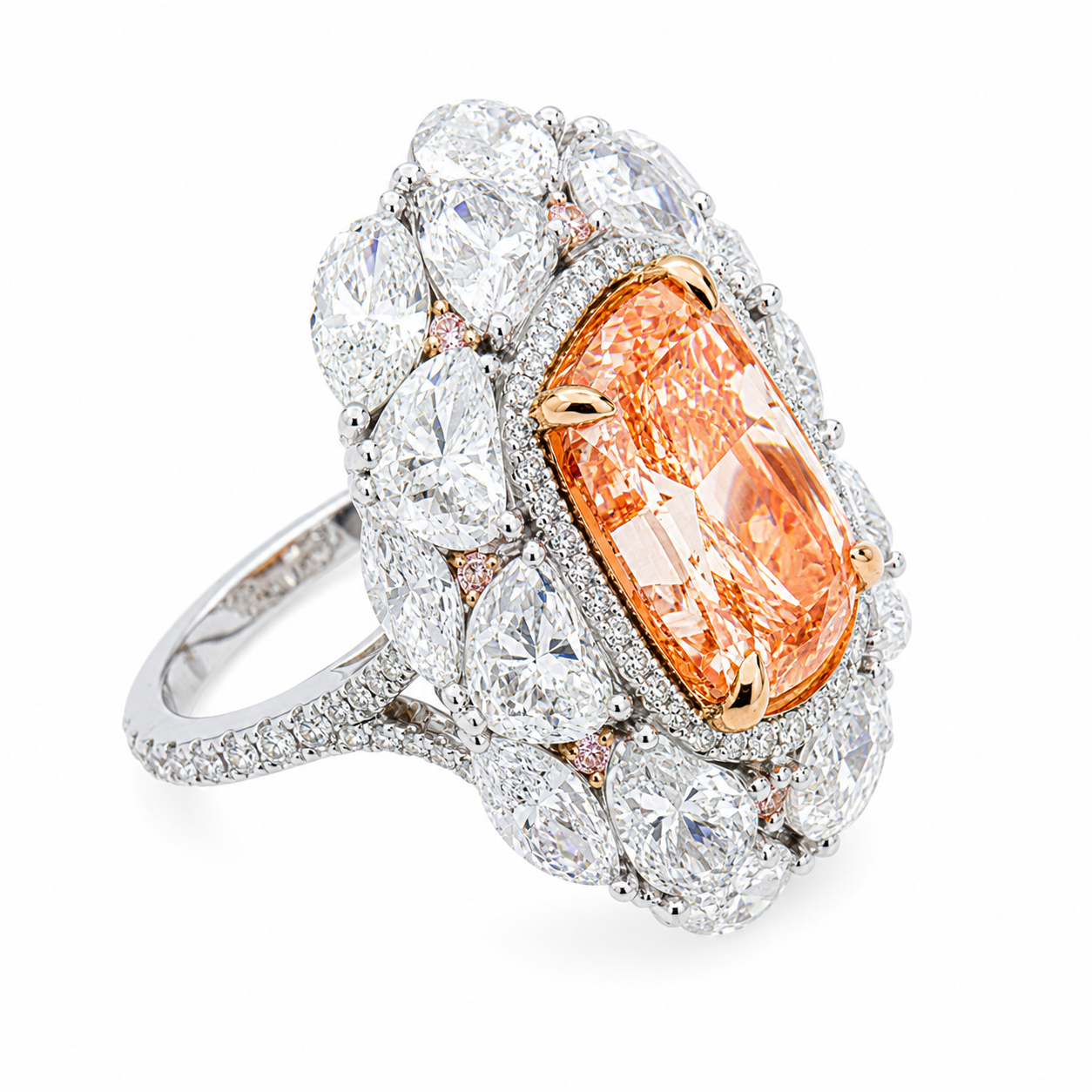 18K White Gold 8.09ct Radiant Fancy Pink Diamond Ring 21.34ctw