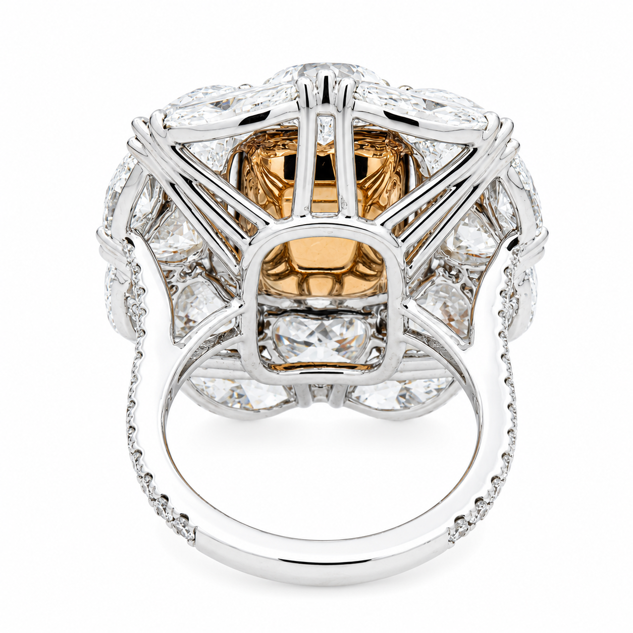 18K White Gold 8.09ct Radiant Fancy Pink Diamond Ring 21.34ctw