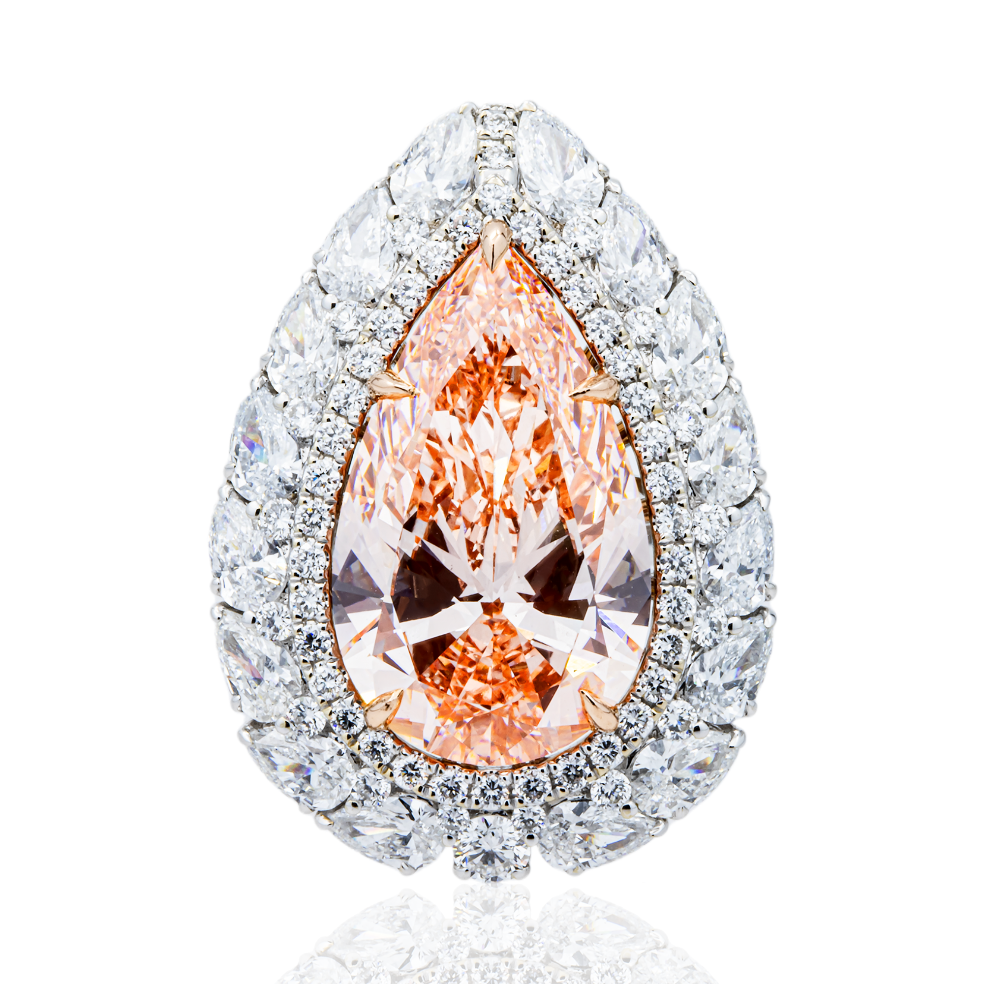 18K White Gold 11.12ct Pear Fancy Pink Diamond Ring 15.65ctw