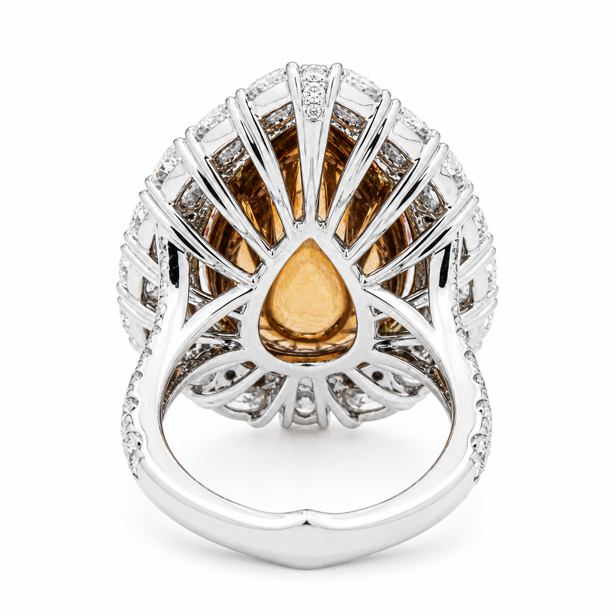 18K White Gold 11.12ct Pear Fancy Pink Diamond Ring 15.65ctw
