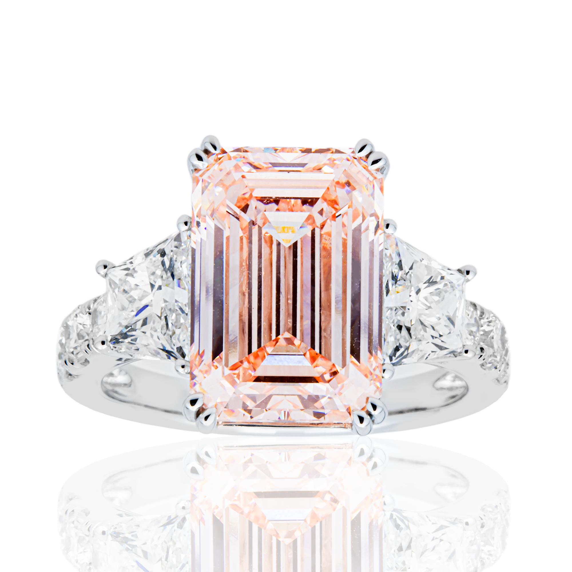 14K White Gold 6.18ct Emerald Fancy Pink Diamond Ring 8.12ctw