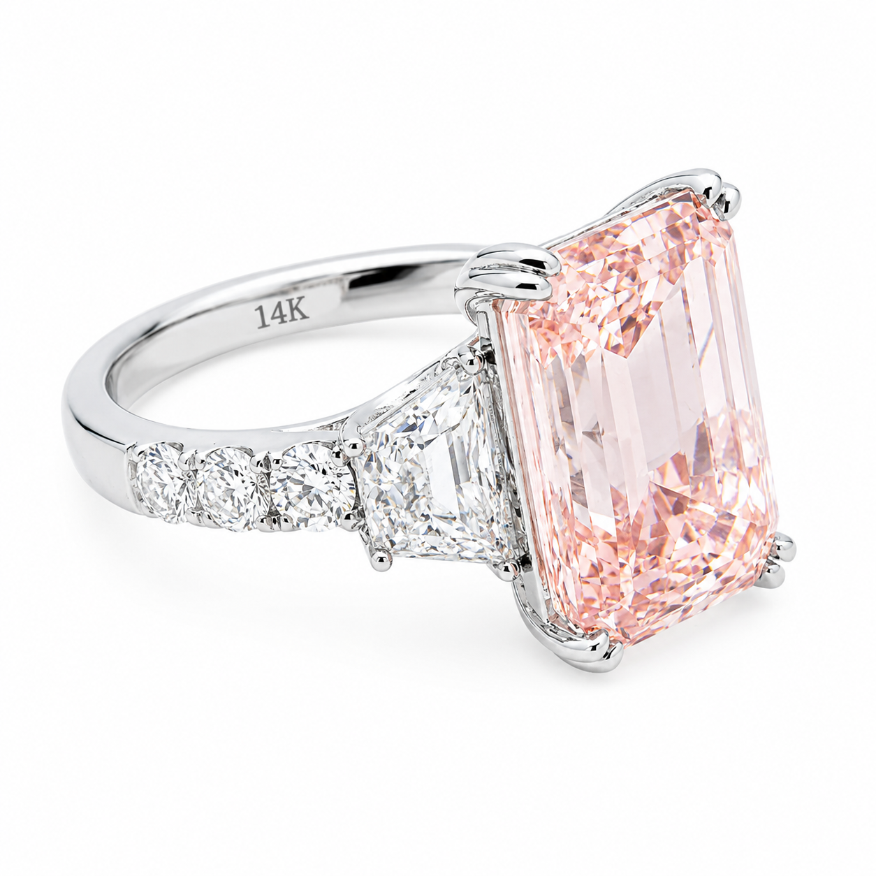 14K White Gold 6.18ct Emerald Fancy Pink Diamond Ring 8.12ctw