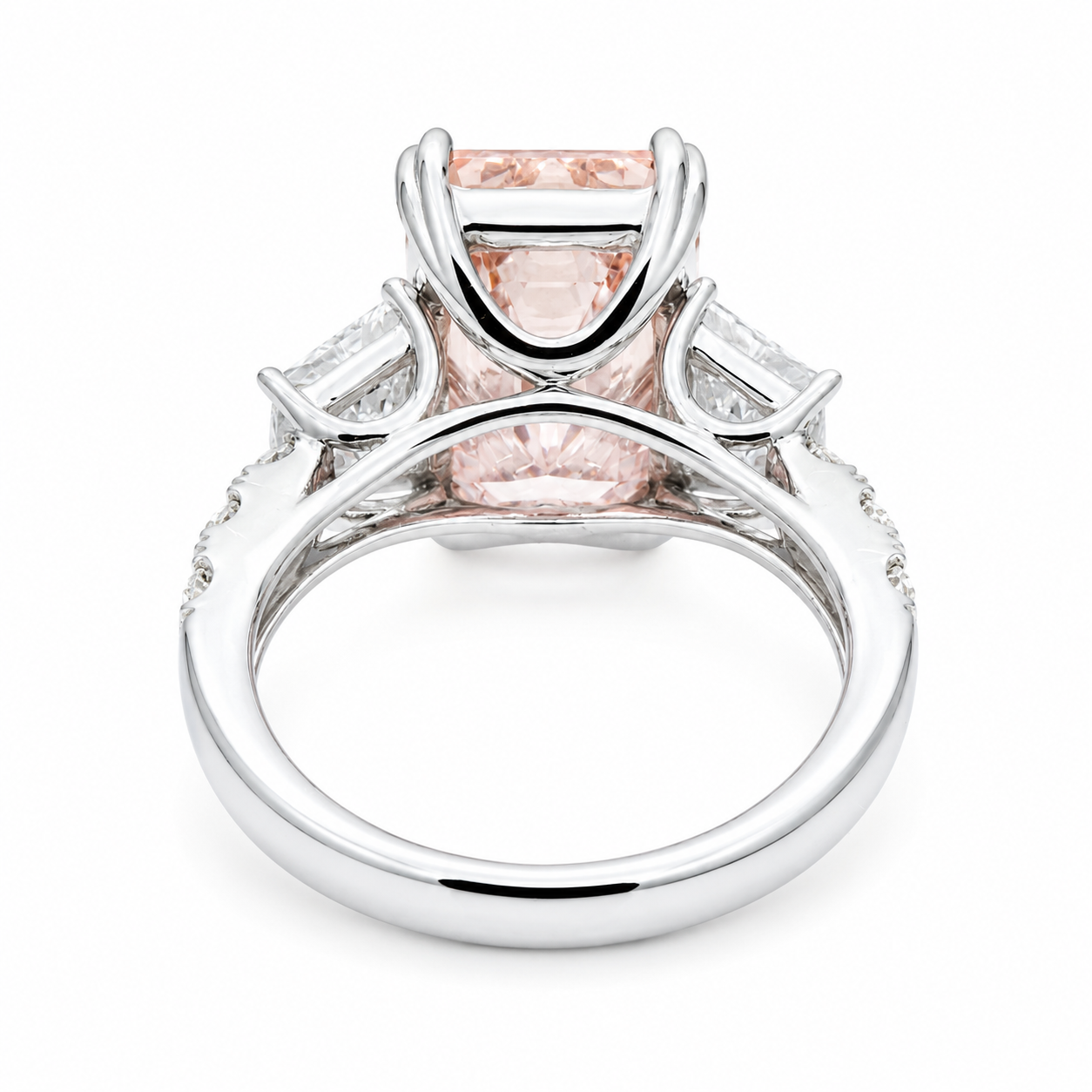 14K White Gold 6.18ct Emerald Fancy Pink Diamond Ring 8.12ctw