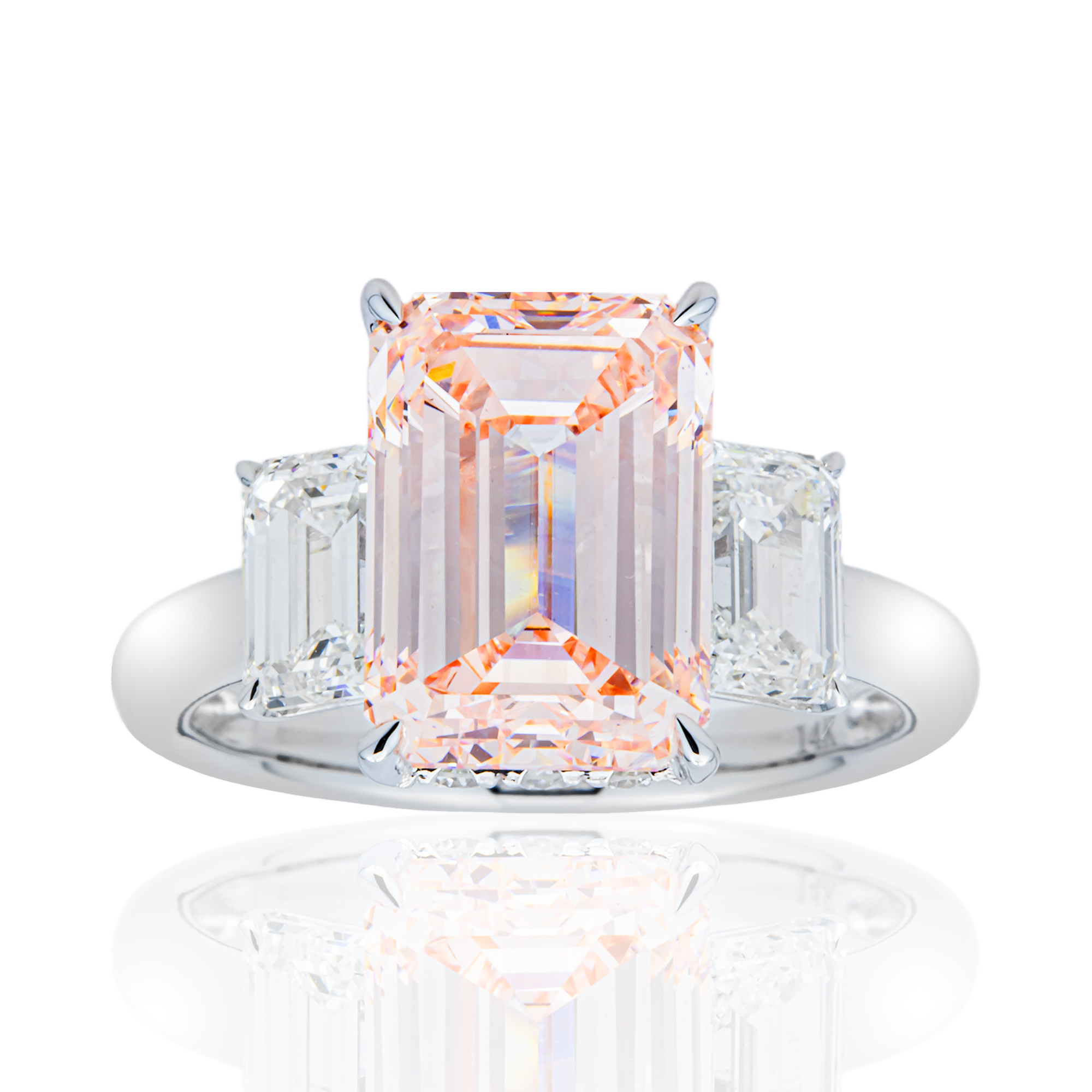 14K White Gold 5.06ct Emerald Fancy Pink Diamond Ring 6.72ctw