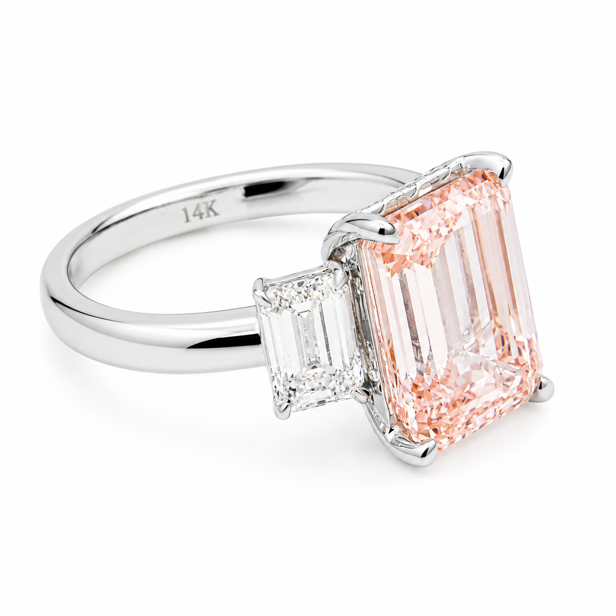 14K White Gold 5.06ct Emerald Fancy Pink Diamond Ring 6.72ctw