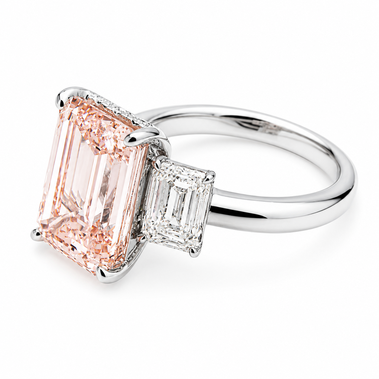 14K White Gold 5.06ct Emerald Fancy Pink Diamond Ring 6.72ctw