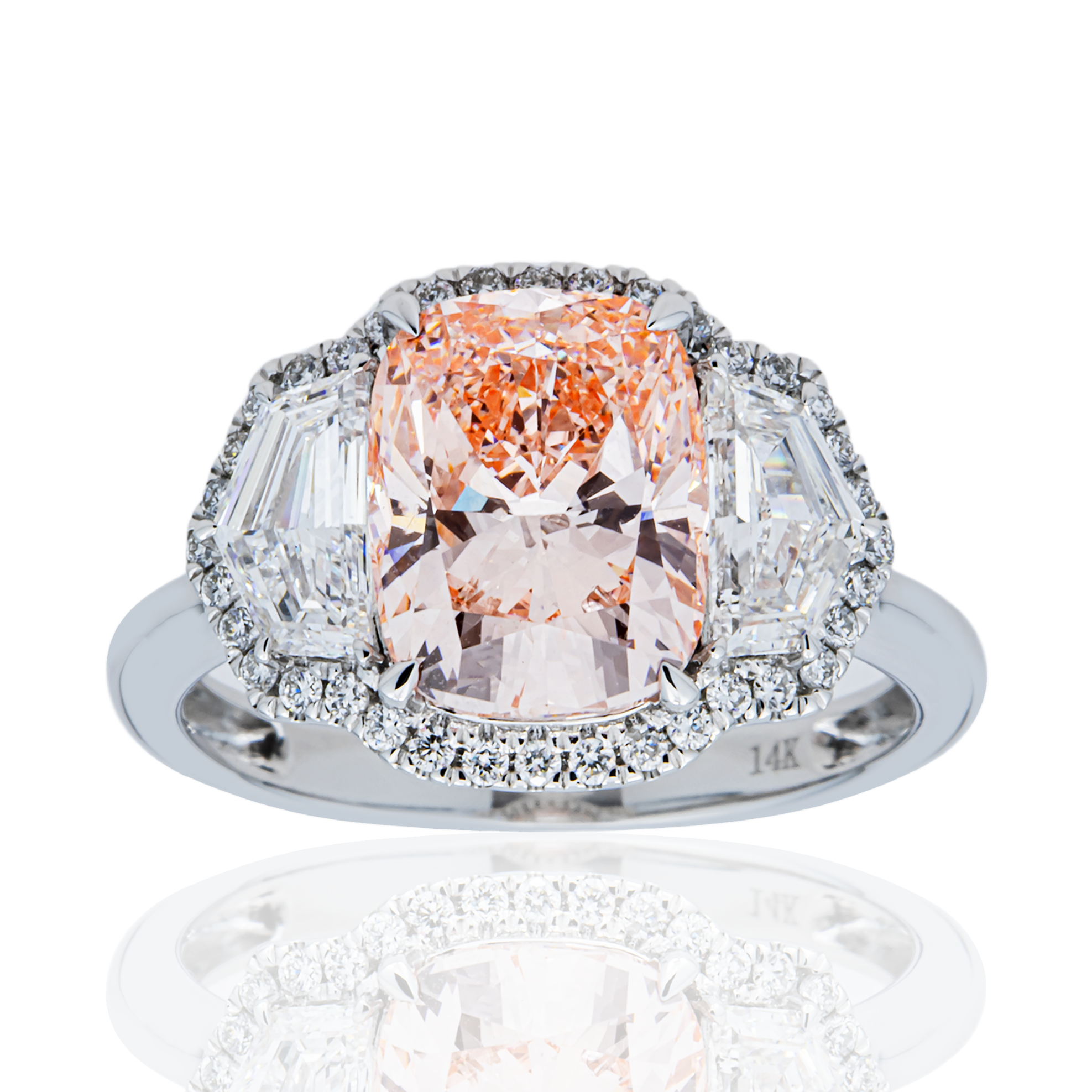 14K White Gold 2.98ct Cushion Fancy Pink Diamond Ring 4.11ctw