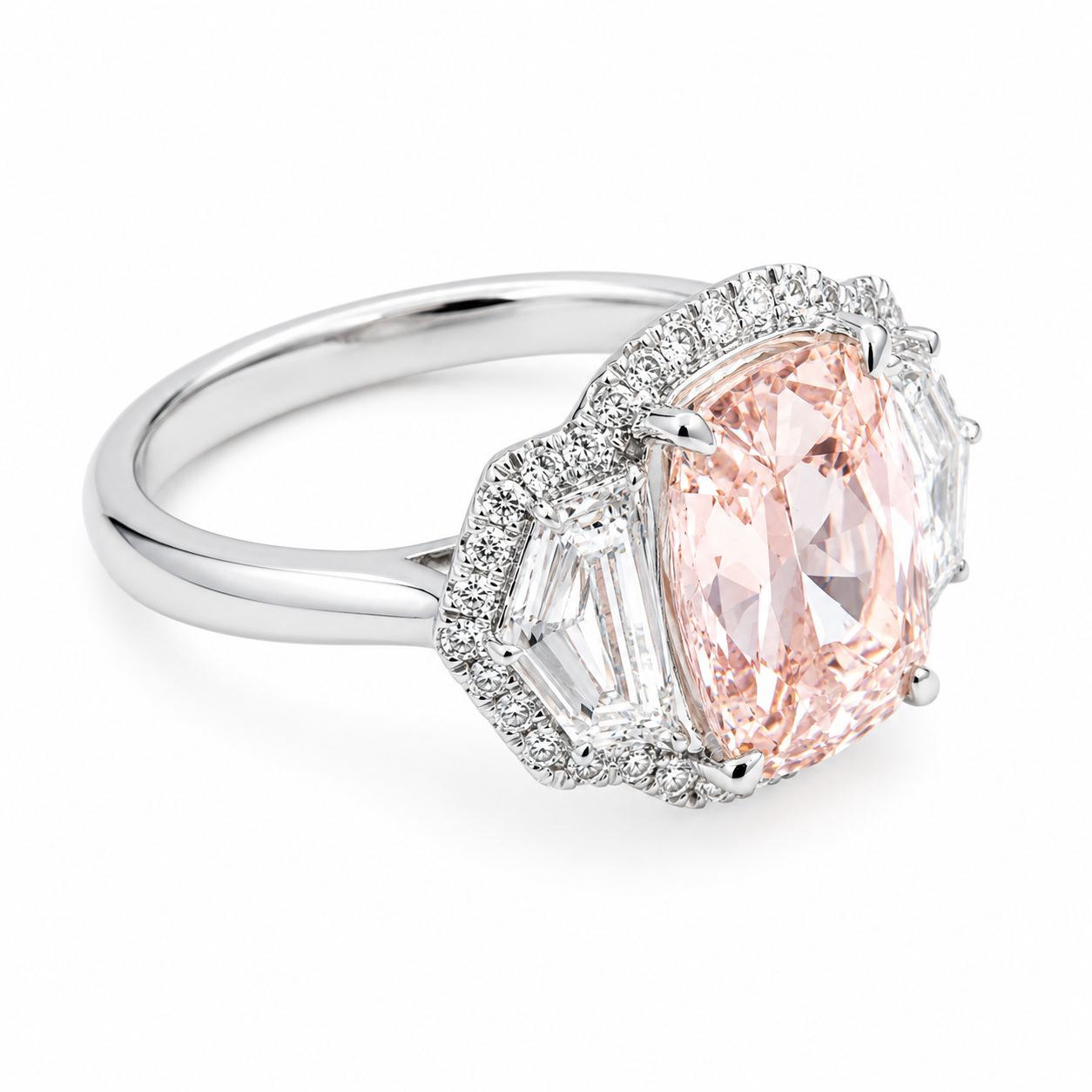 14K White Gold 2.98ct Cushion Fancy Pink Diamond Ring 4.11ctw