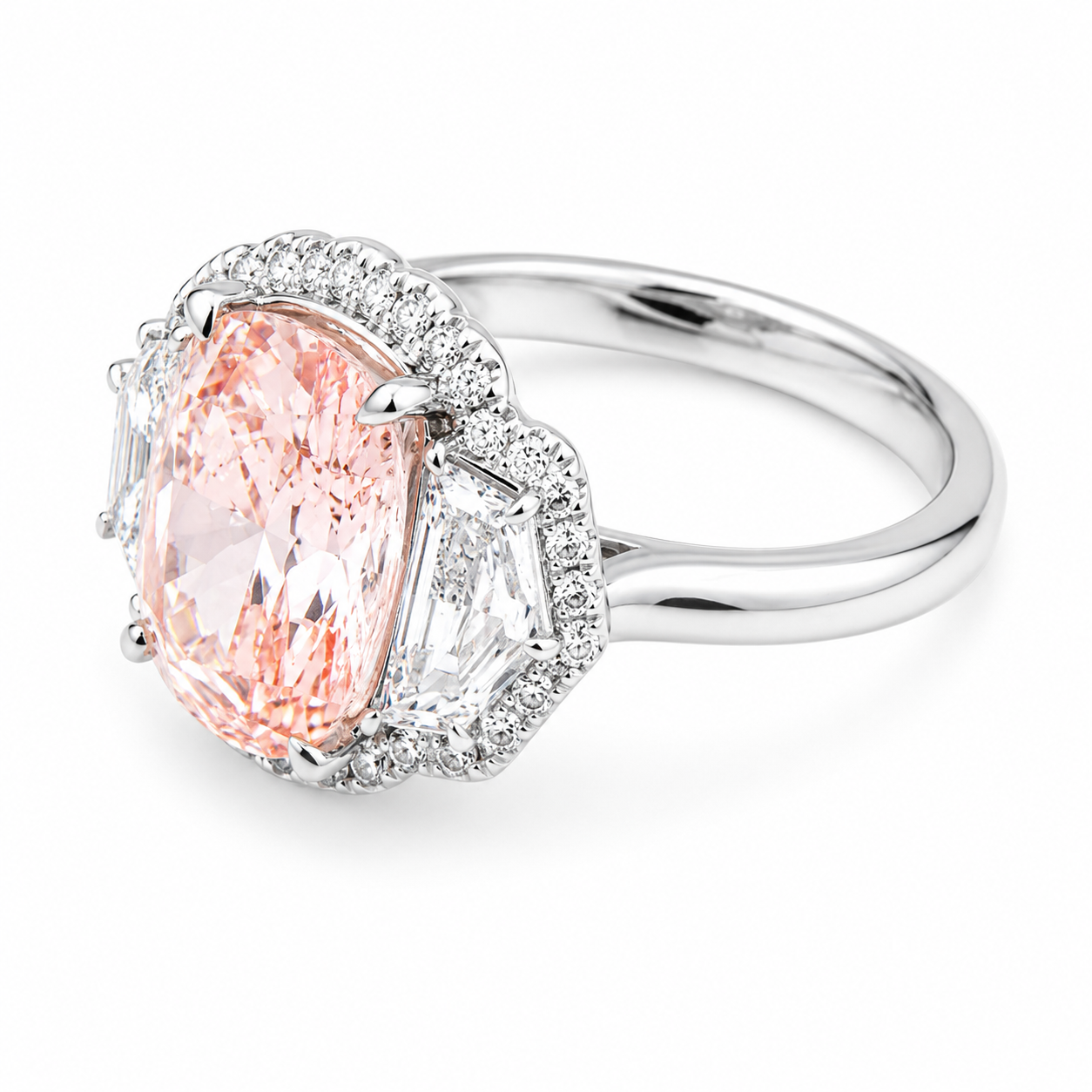14K White Gold 2.98ct Cushion Fancy Pink Diamond Ring 4.11ctw
