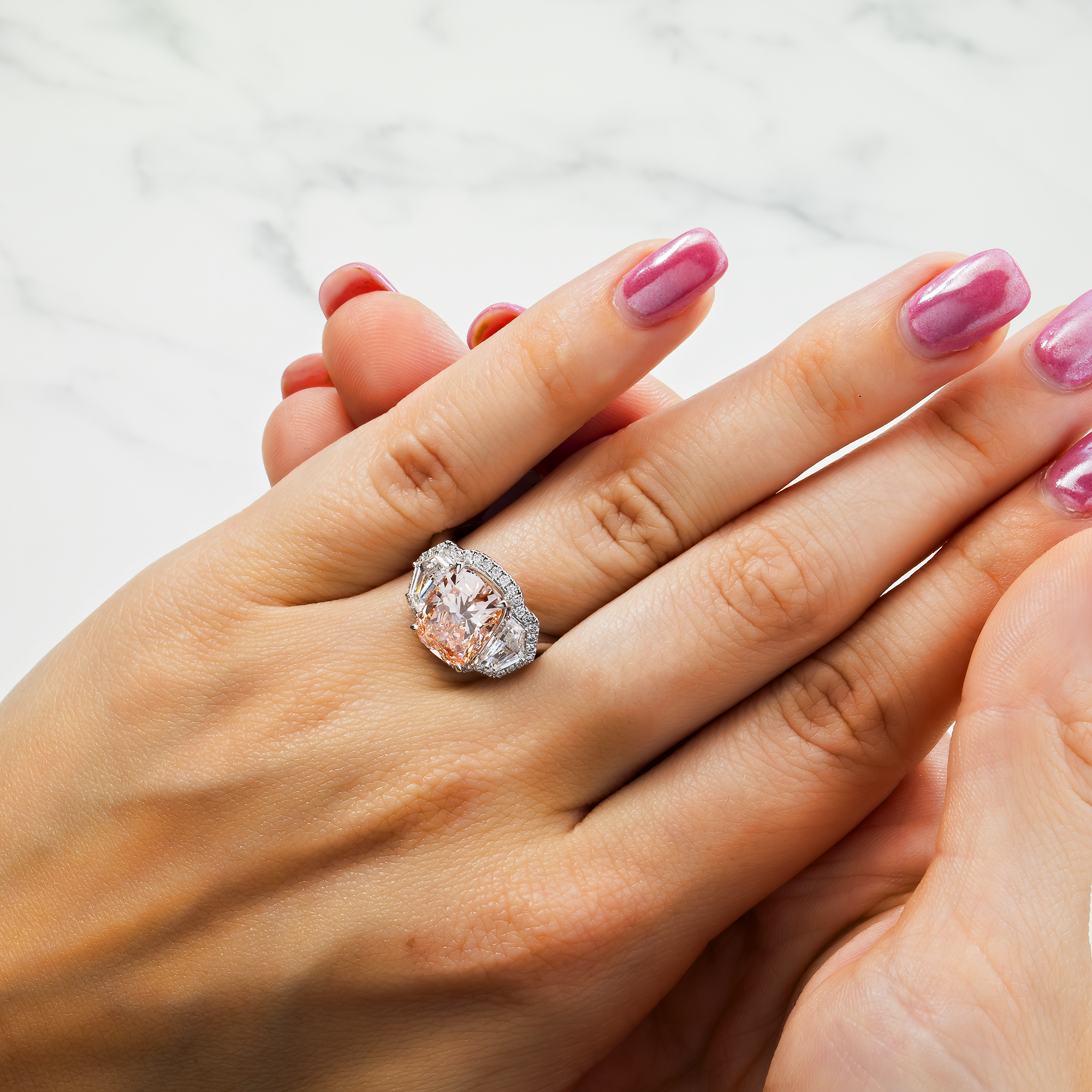 14K White Gold 2.98ct Cushion Fancy Pink Diamond Ring 4.11ctw
