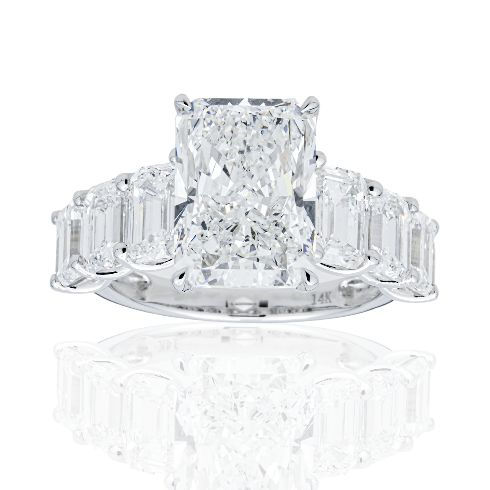 14K White Gold 5.08ct Radiant & Emerald Diamond Engagement Ring 8.57ctw