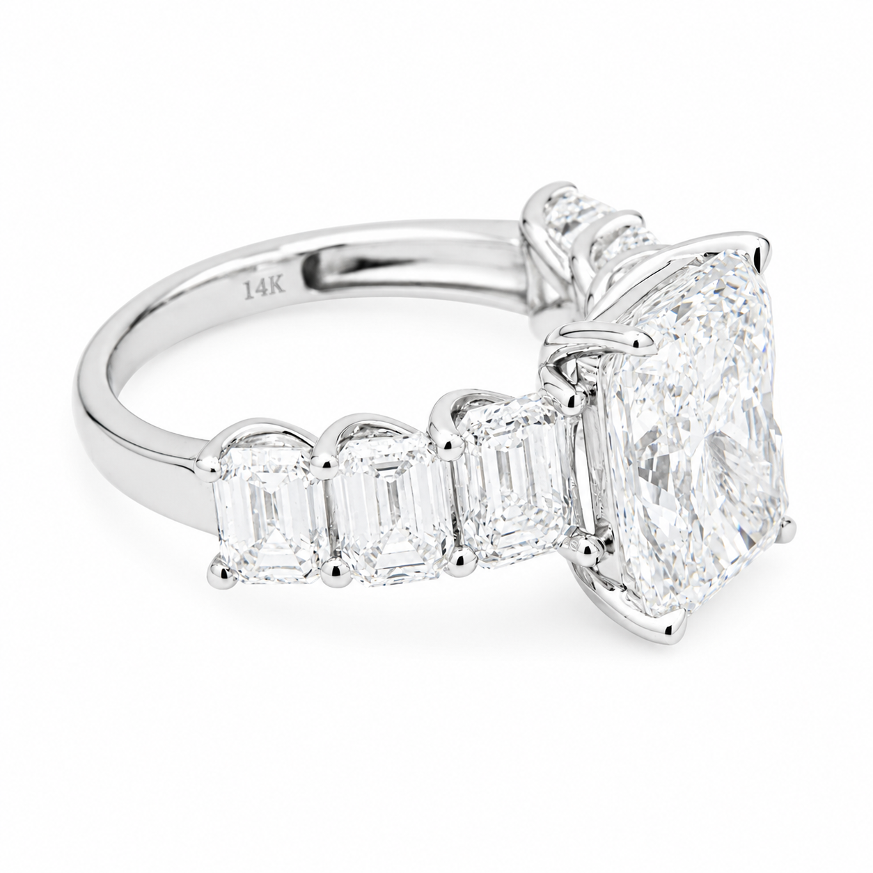 14K White Gold 5.08ct Radiant & Emerald Diamond Engagement Ring 8.57ctw