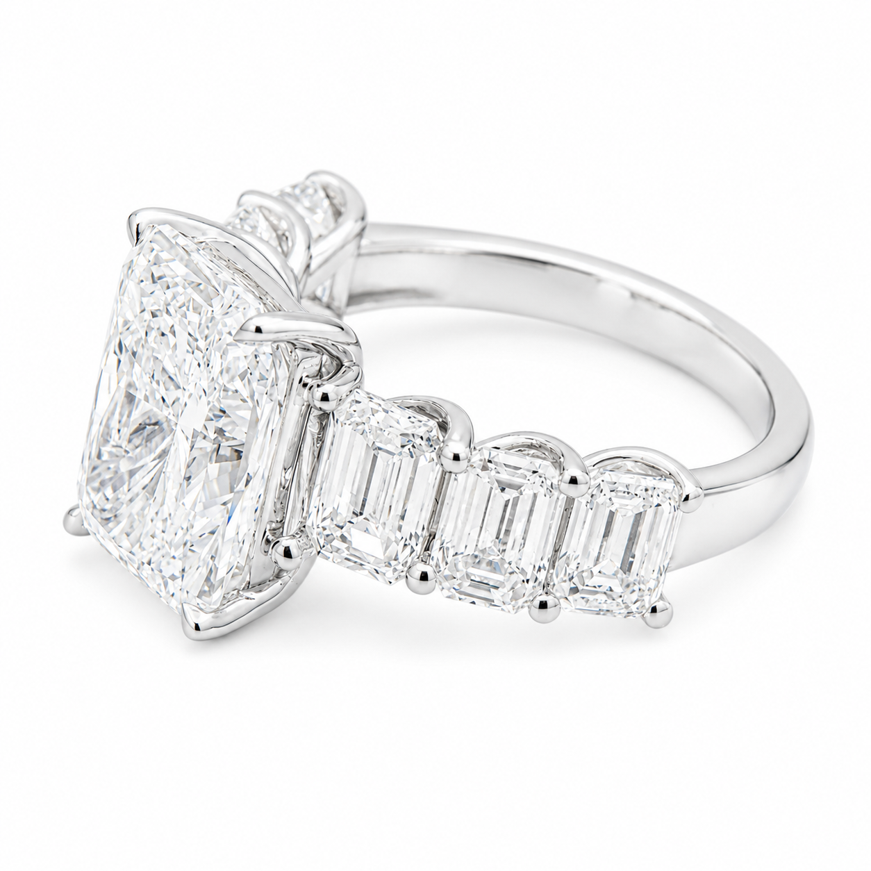 14K White Gold 5.08ct Radiant & Emerald Diamond Engagement Ring 8.57ctw