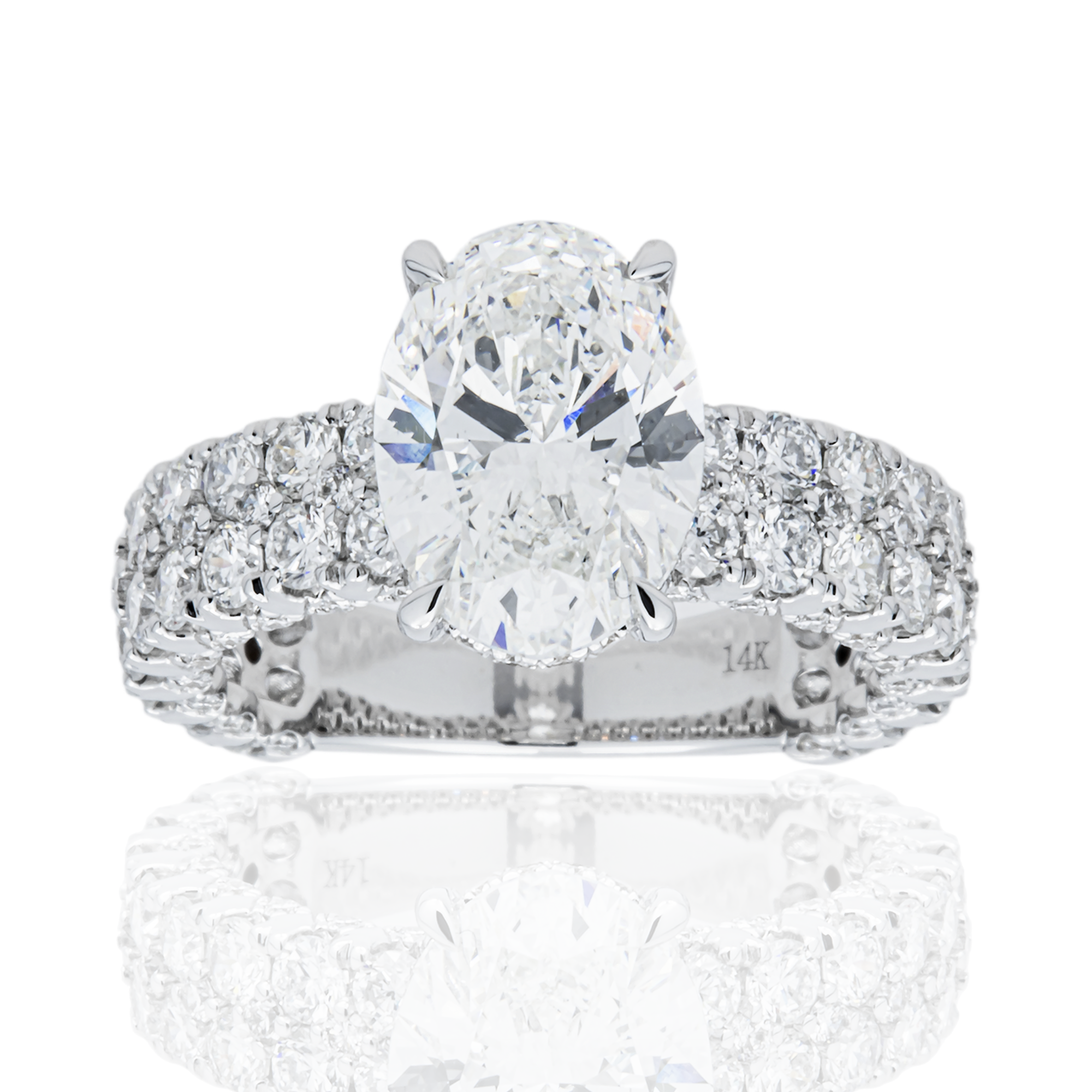 14K White Gold 3.02ct Oval Diamond Engagement Ring 5.22ctw