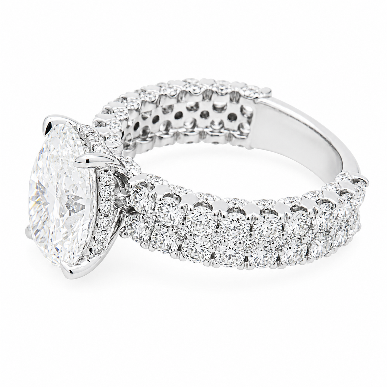 14K White Gold 3.02ct Oval Diamond Engagement Ring 5.22ctw