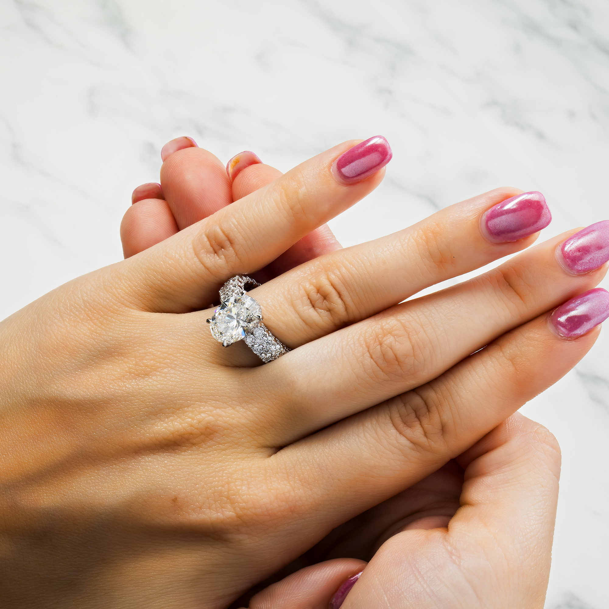 14K White Gold 3.02ct Oval Diamond Engagement Ring 5.22ctw