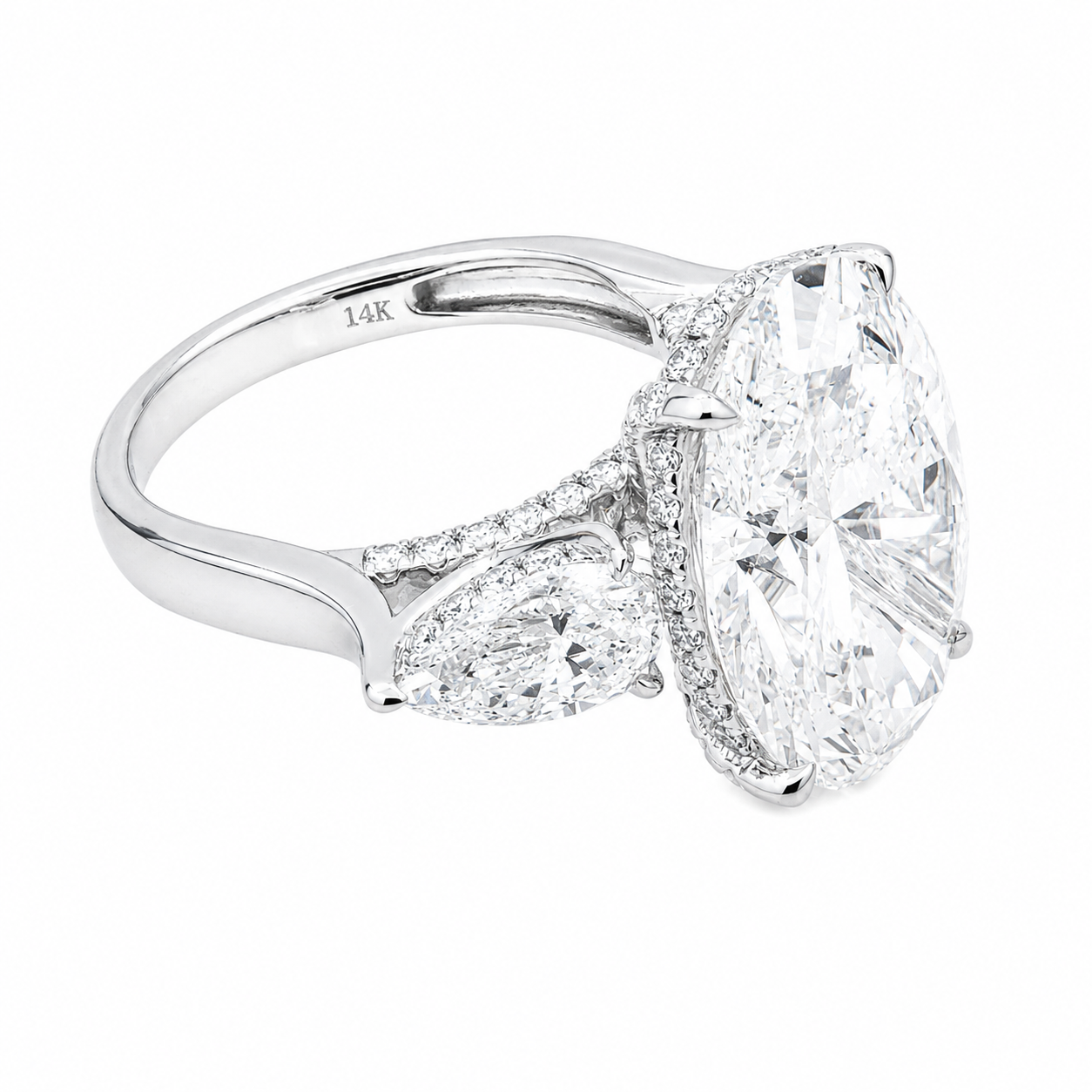 14K White Gold 10.17ct Oval Diamond Engagement Ring 12.88ctw