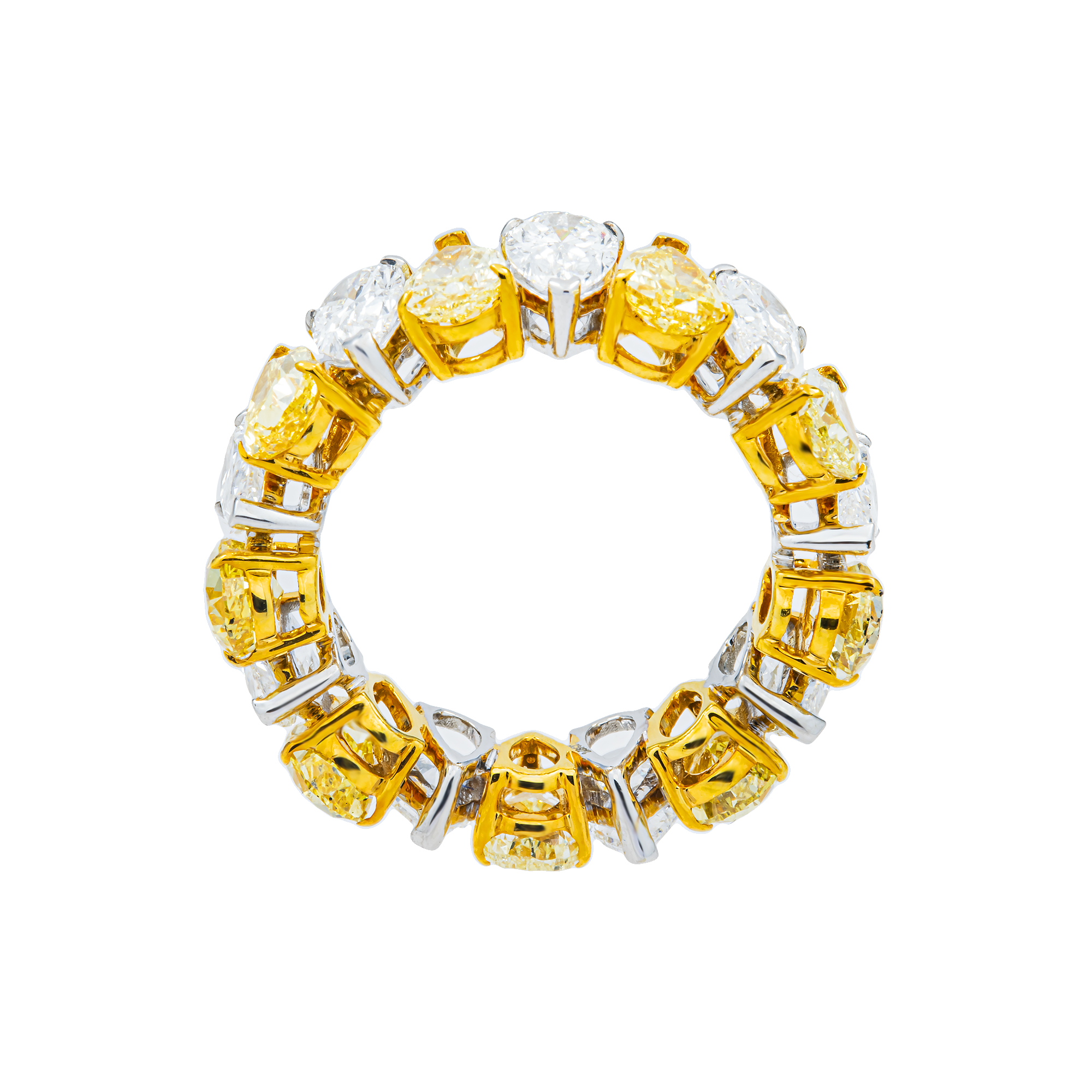 14K Two Tone Pear Cut Fancy Yellow & White Diamond Eternity Ring 8.31ct