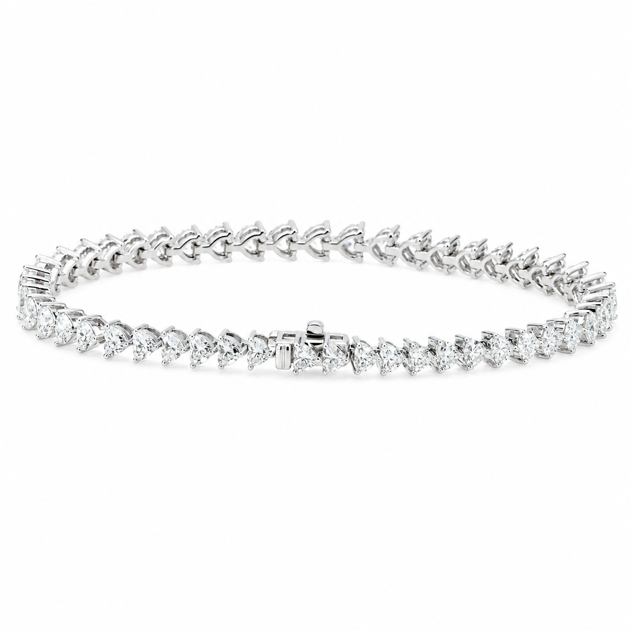 14K White Gold Heart Diamond Tennis Bracelet 7.90ct