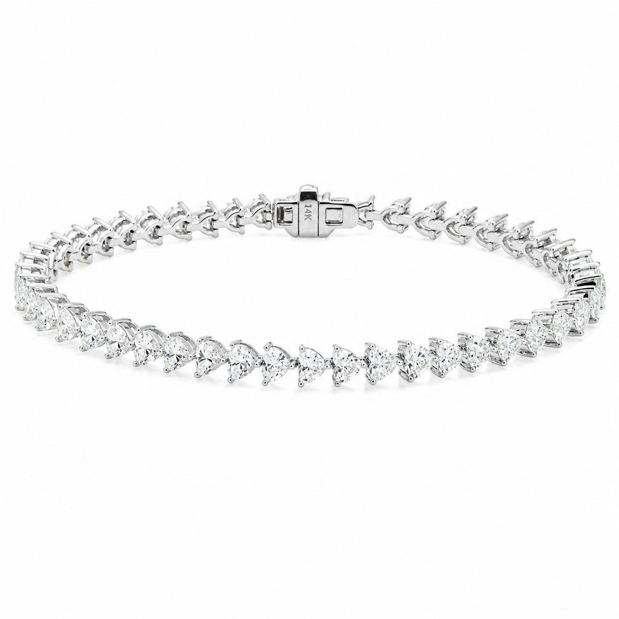 14K White Gold Heart Diamond Tennis Bracelet 7.90ct