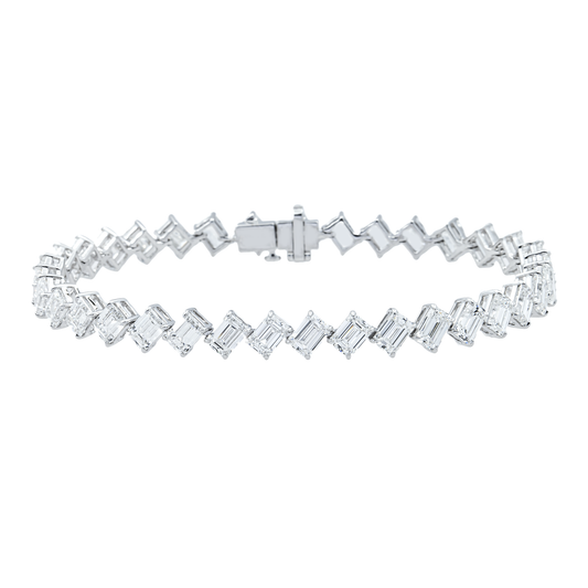 14K White Gold Emerald Cut Diamond Tennis Bracelet 14.39ct