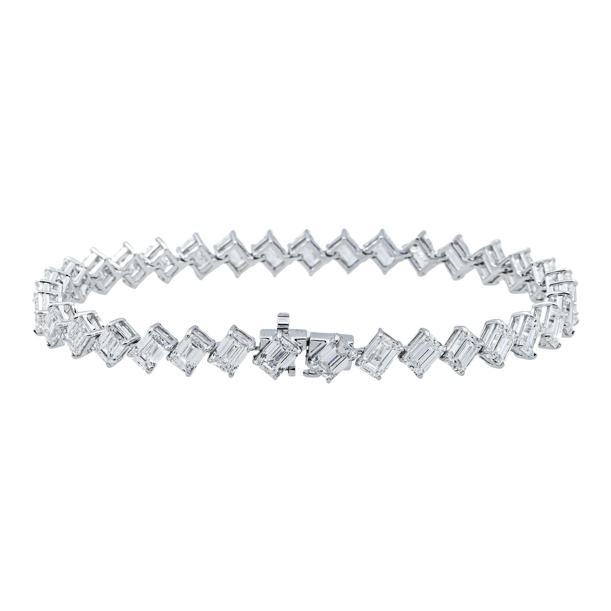 14K White Gold Emerald Cut Diamond Tennis Bracelet 14.39ct