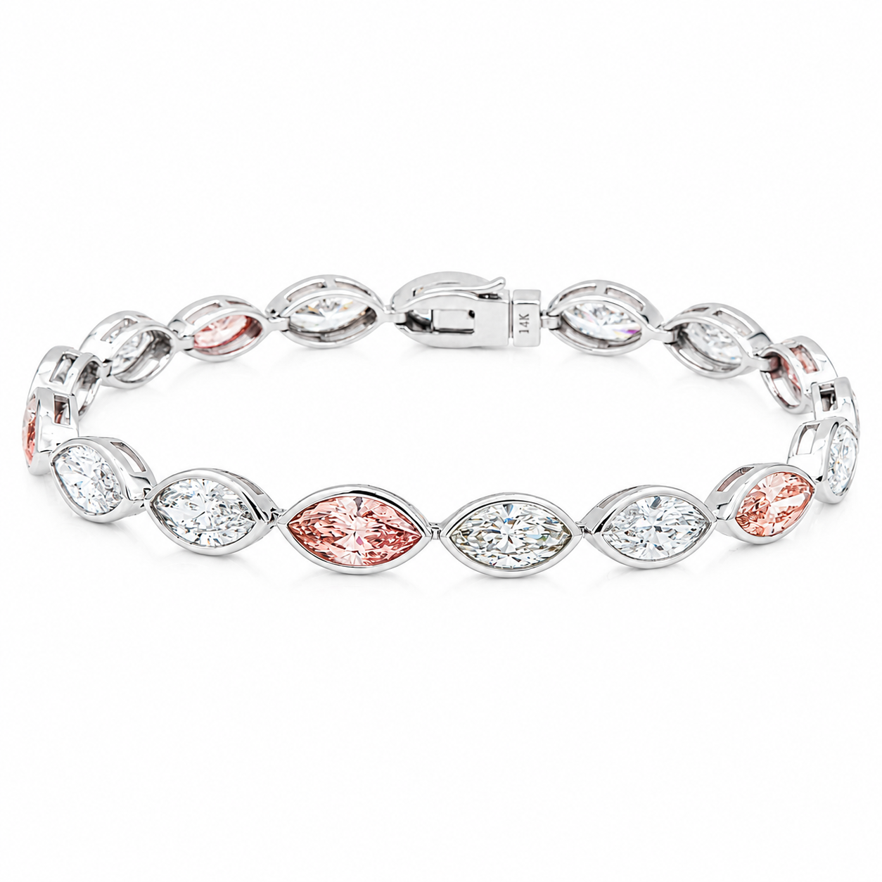14K White Gold Marquise Fancy Pink & White Diamond Bracelet 10.41ct