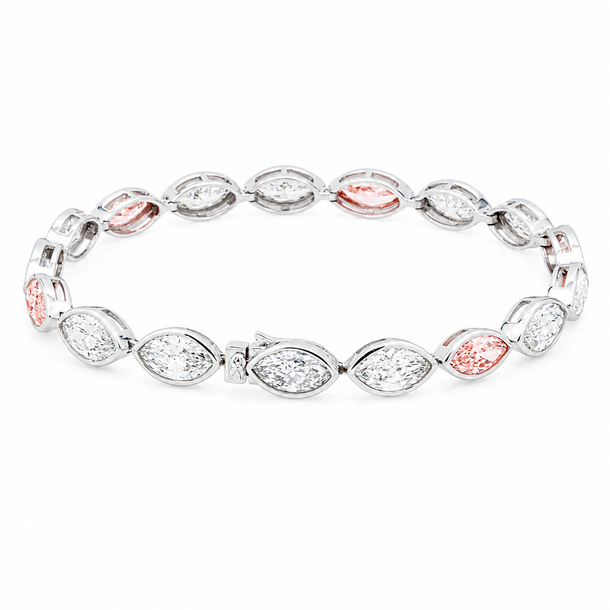 14K White Gold Marquise Fancy Pink & White Diamond Bracelet 10.41ct