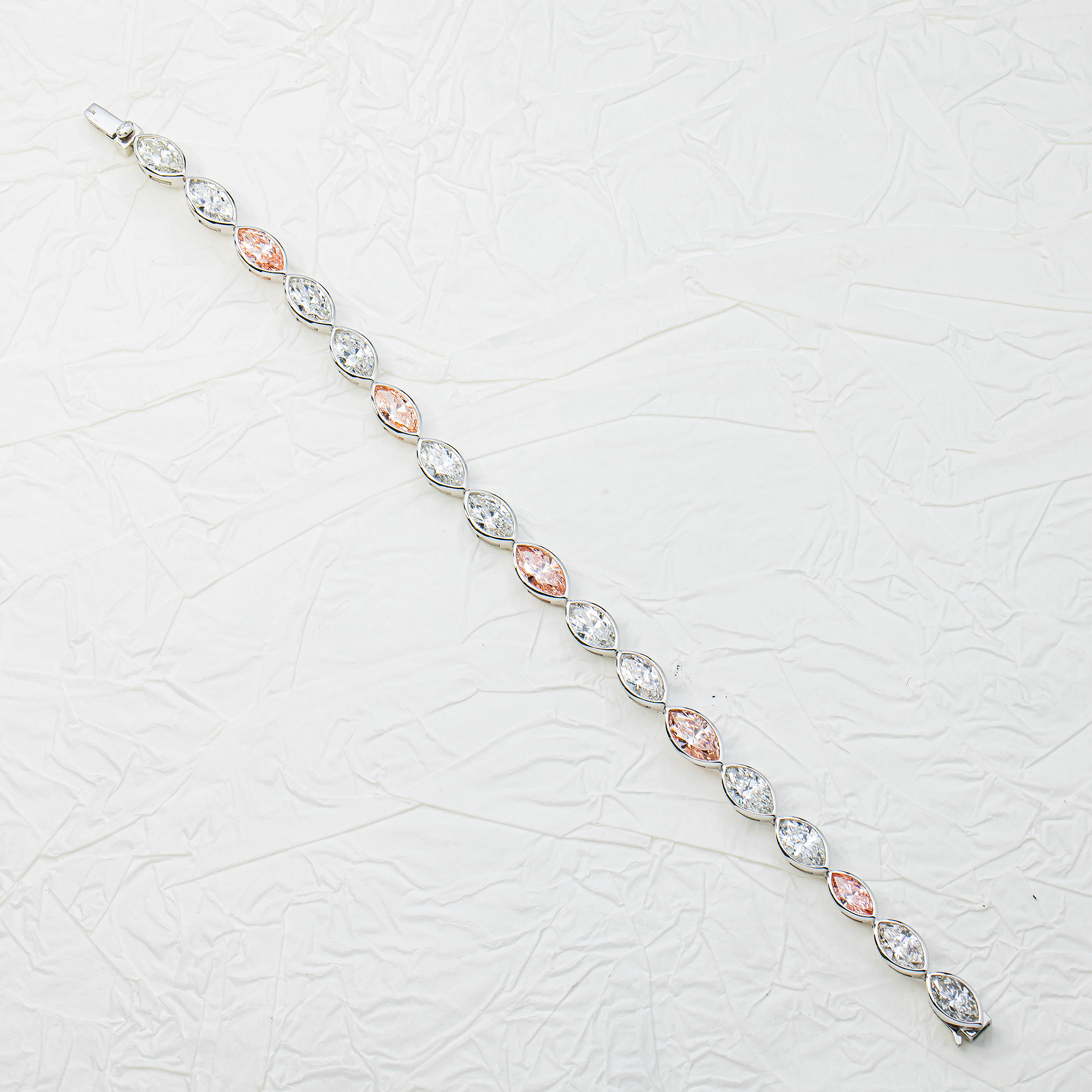 14K White Gold Marquise Fancy Pink & White Diamond Bracelet 10.41ct