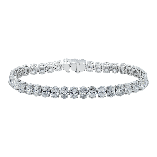14K White Gold Oval Cut Diamond Tennis Bracelet 17.94ct