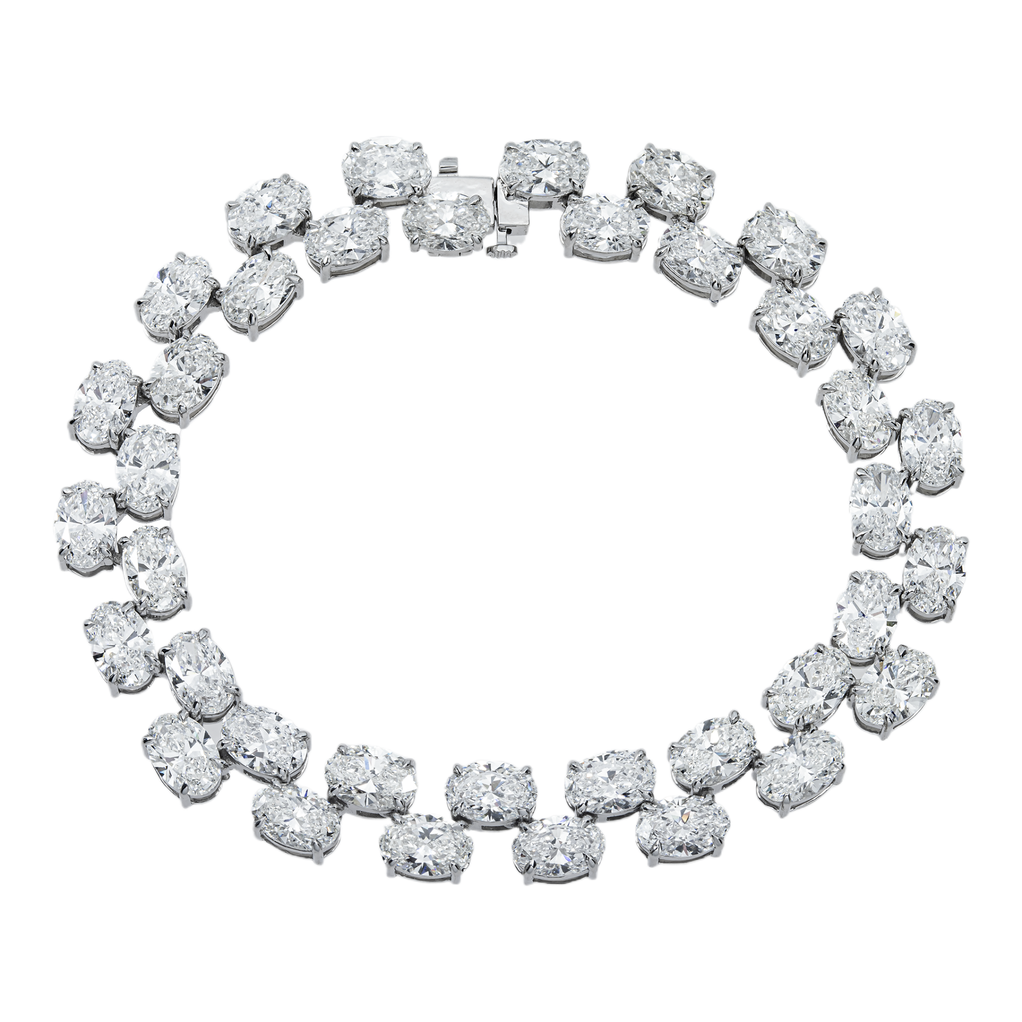 14K White Gold Oval Cut Double Row Floating Diamond Tennis Bracelet 20.17ct