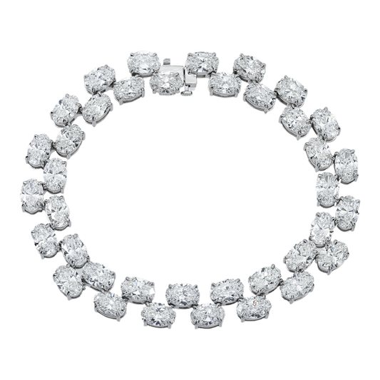 14K White Gold Oval Cut Double Row Floating Diamond Tennis Bracelet 20.17ct