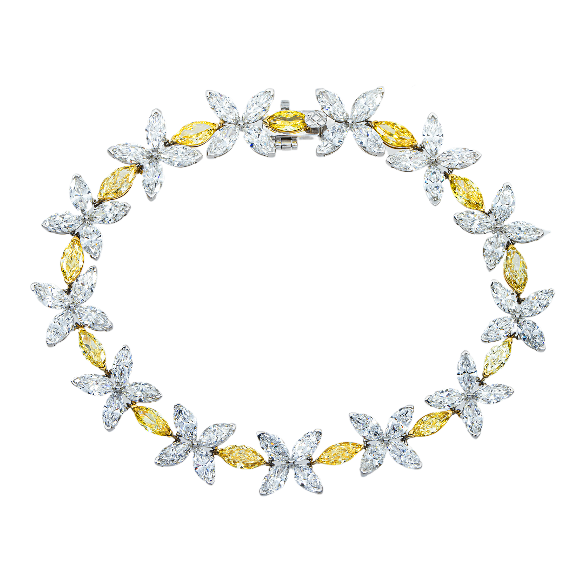 14K Two Tone Marquise Cut Fancy Yellow & White Diamond Bracelet 18.74ct