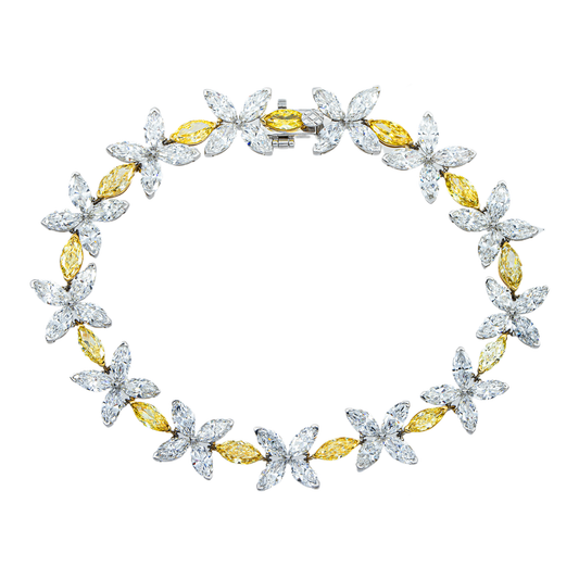 14K Two Tone Marquise Cut Fancy Yellow & White Diamond Bracelet 18.74ct