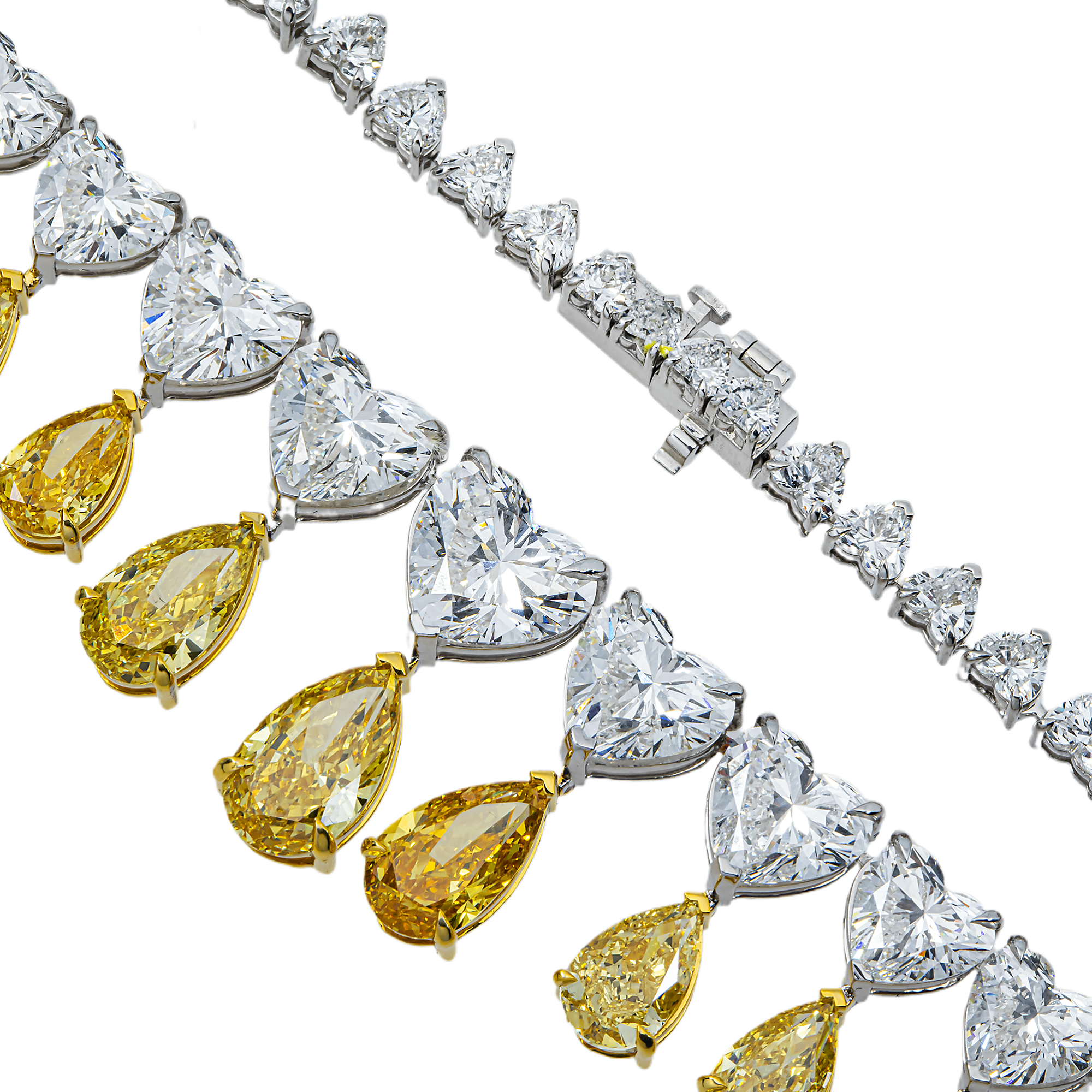 IGI 14K Two Tone Graduated Multi Cut Fancy Yellow & White Diamond Drop Necklace 55.02ct