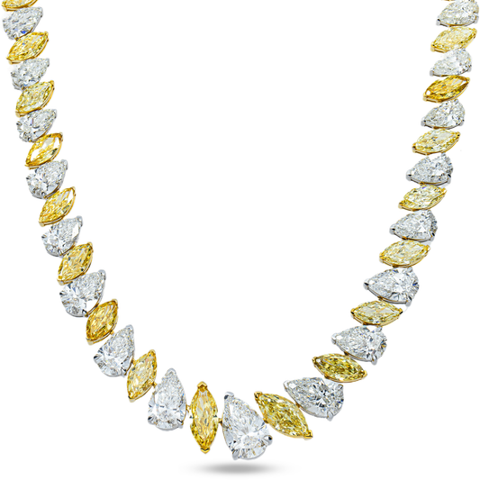 14K Two Tone Graduated Multi Cut Fancy Yellow & White Diamond Tennis Chain 51.73ct