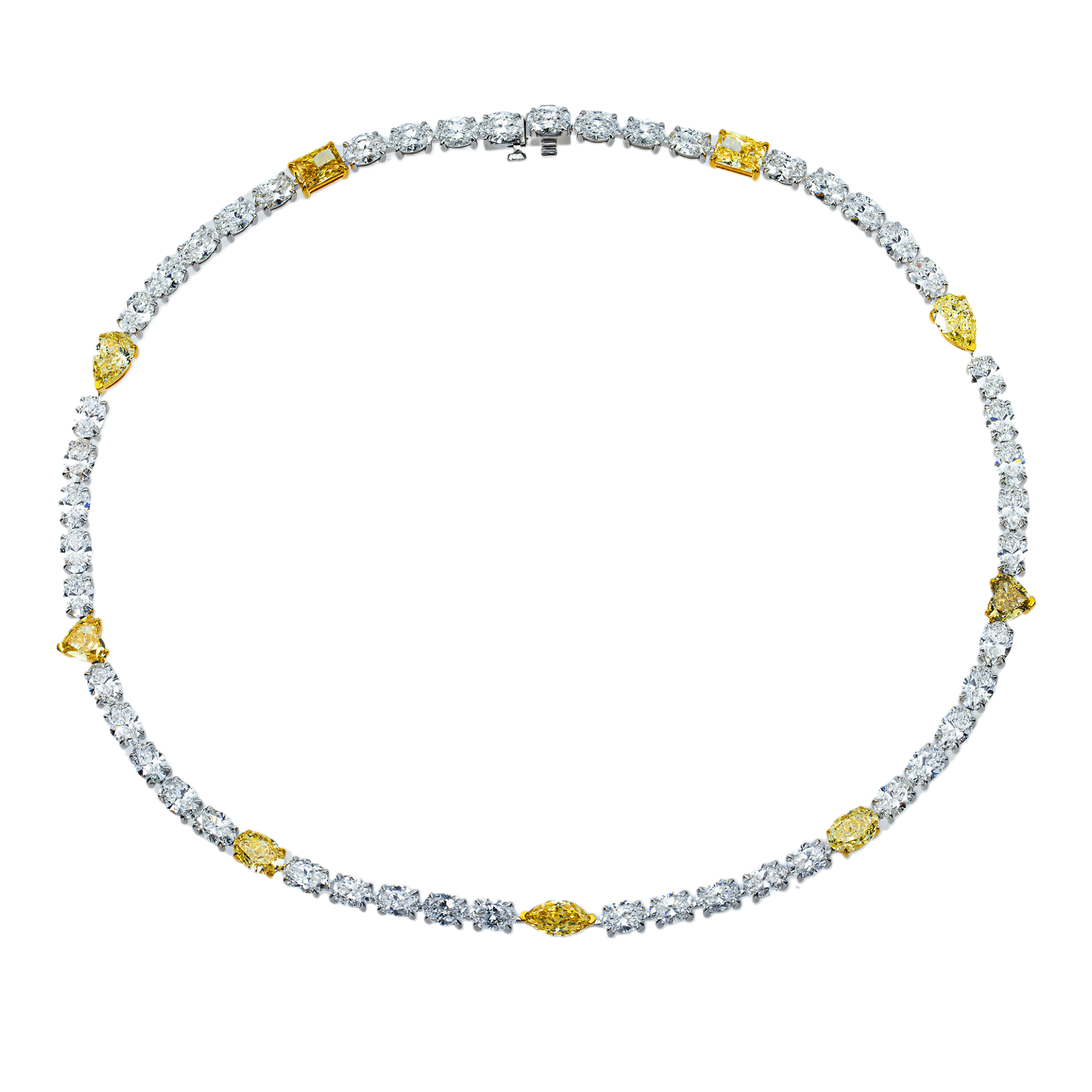 14K Two Tone Multi Cut Fancy Yellow & White Diamond Tennis Chain 30.84ct