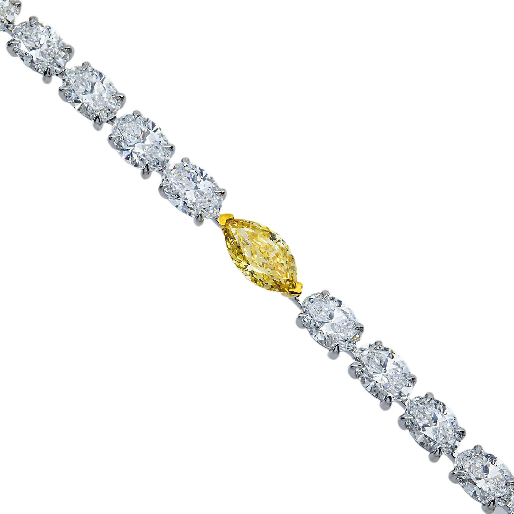 14K Two Tone Multi Cut Fancy Yellow & White Diamond Tennis Chain 30.84ct