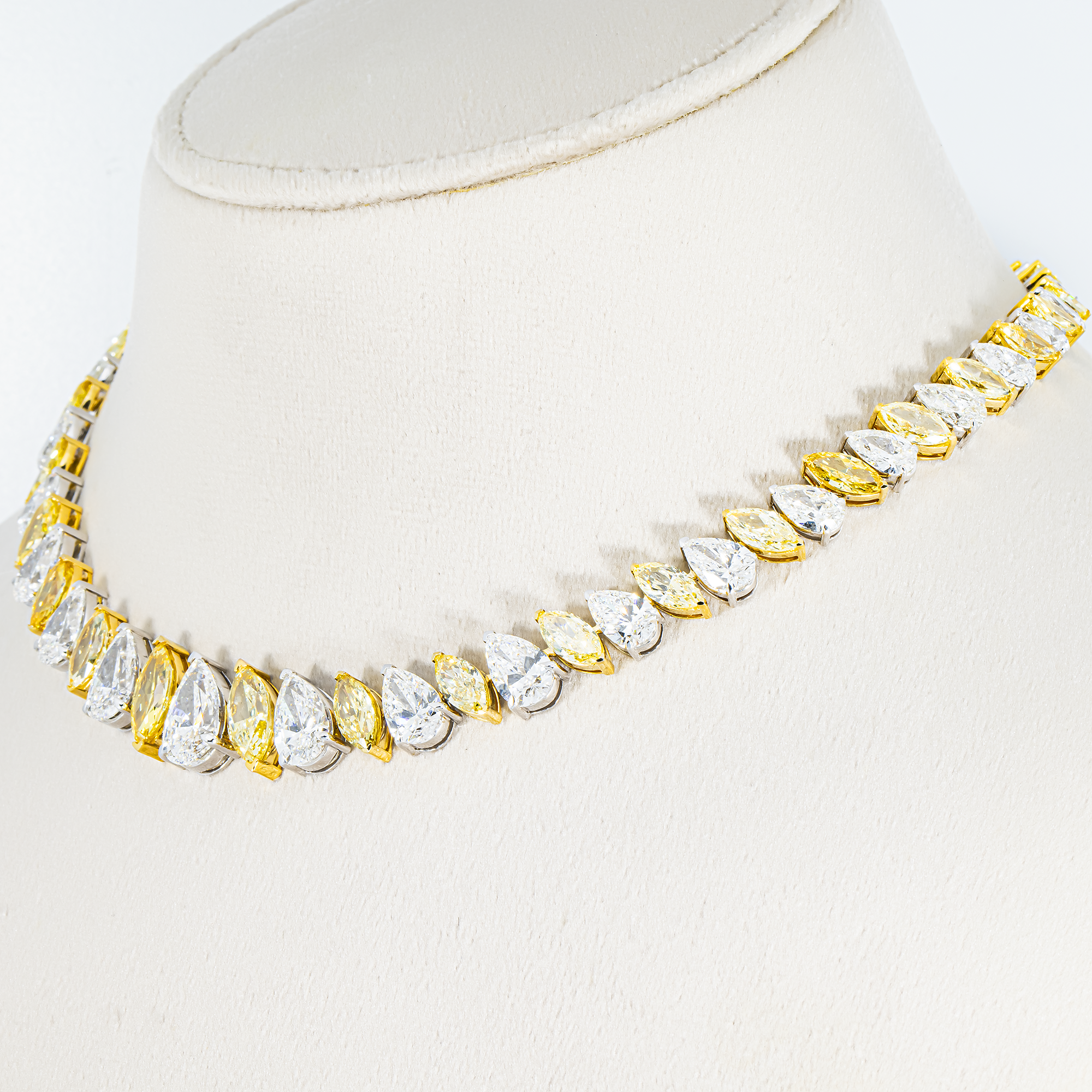 14K Two Tone Graduated Multi Cut Fancy Yellow & White Diamond Tennis Chain 51.73ct