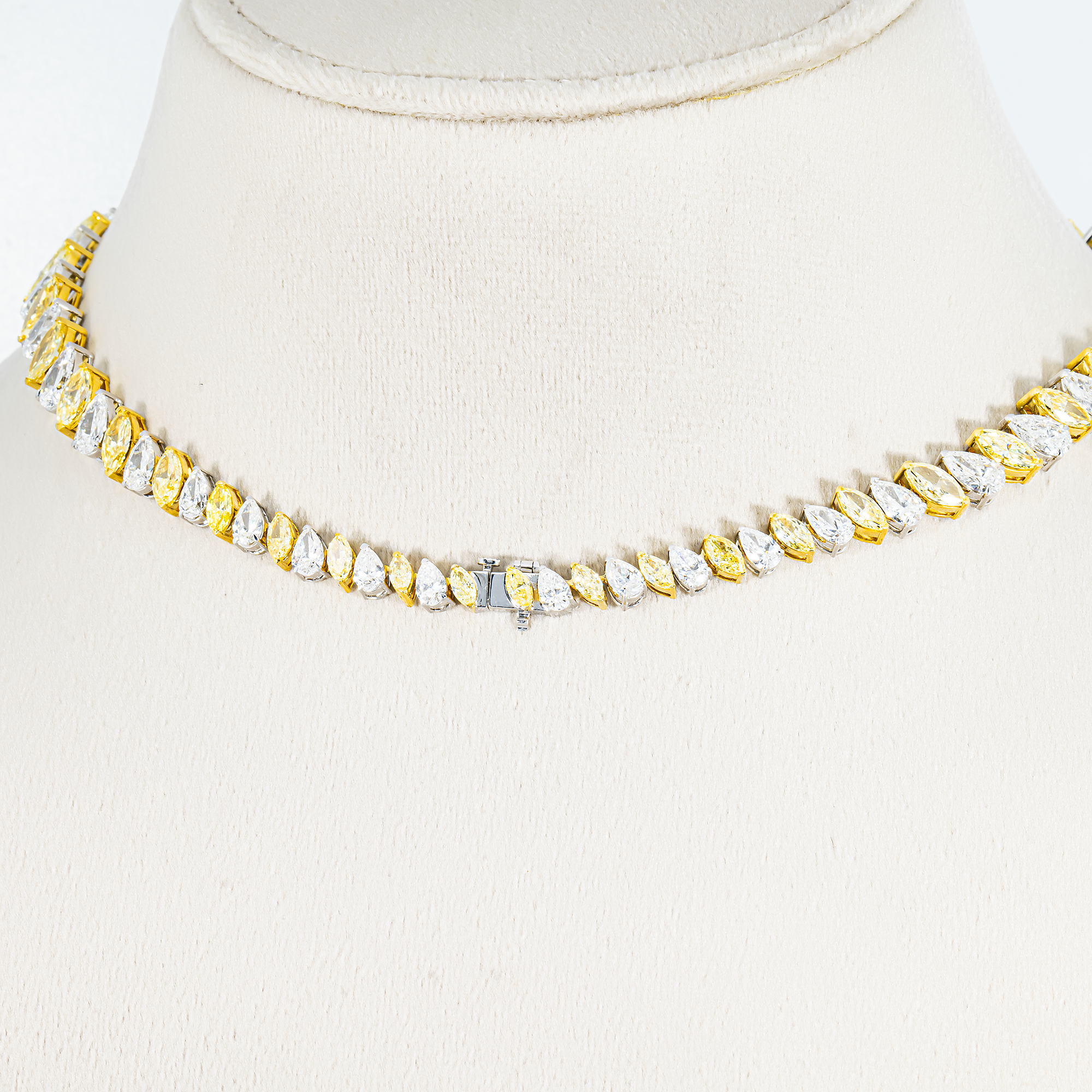 14K Two Tone Graduated Multi Cut Fancy Yellow & White Diamond Tennis Chain 51.73ct