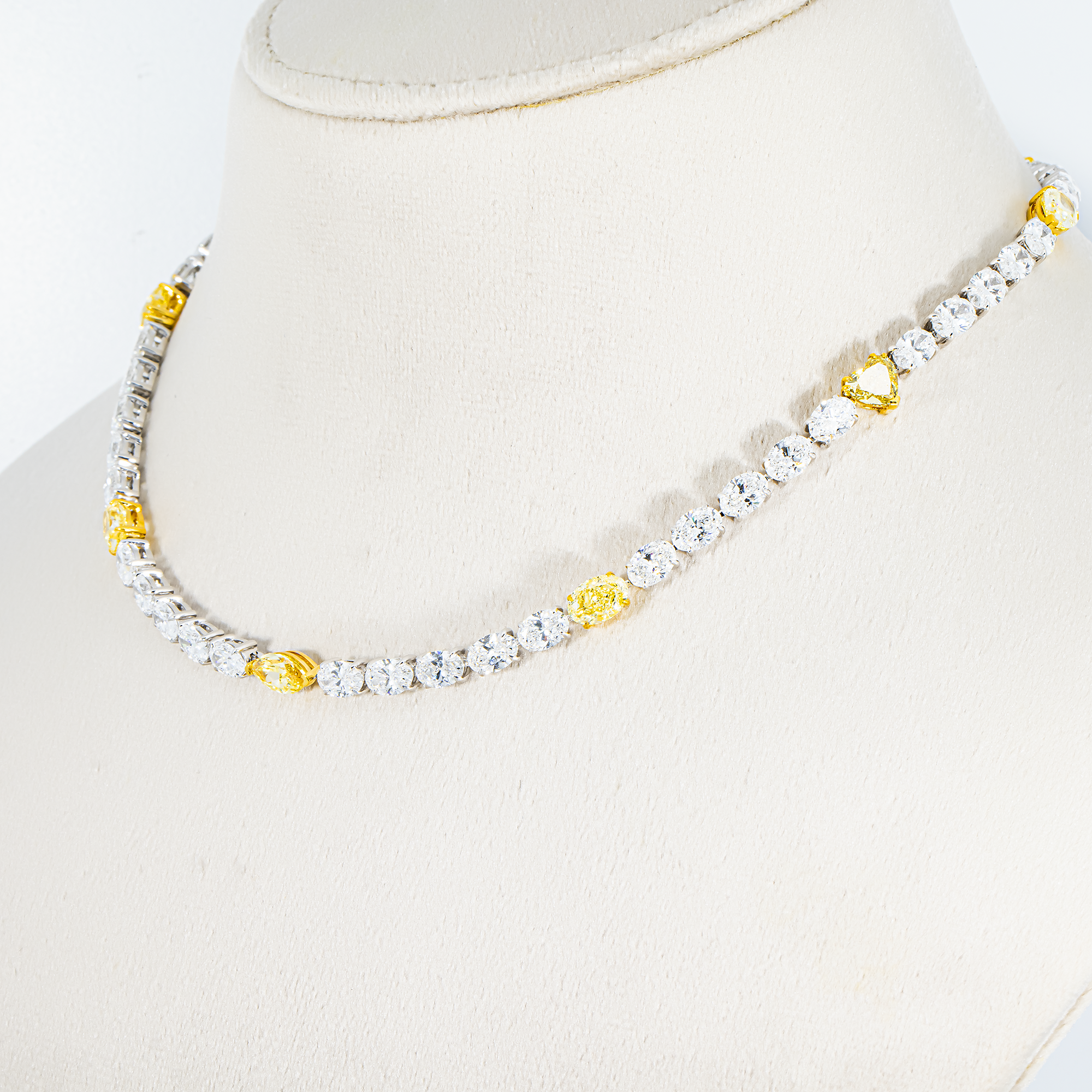 14K Two Tone Multi Cut Fancy Yellow & White Diamond Tennis Chain 30.84ct