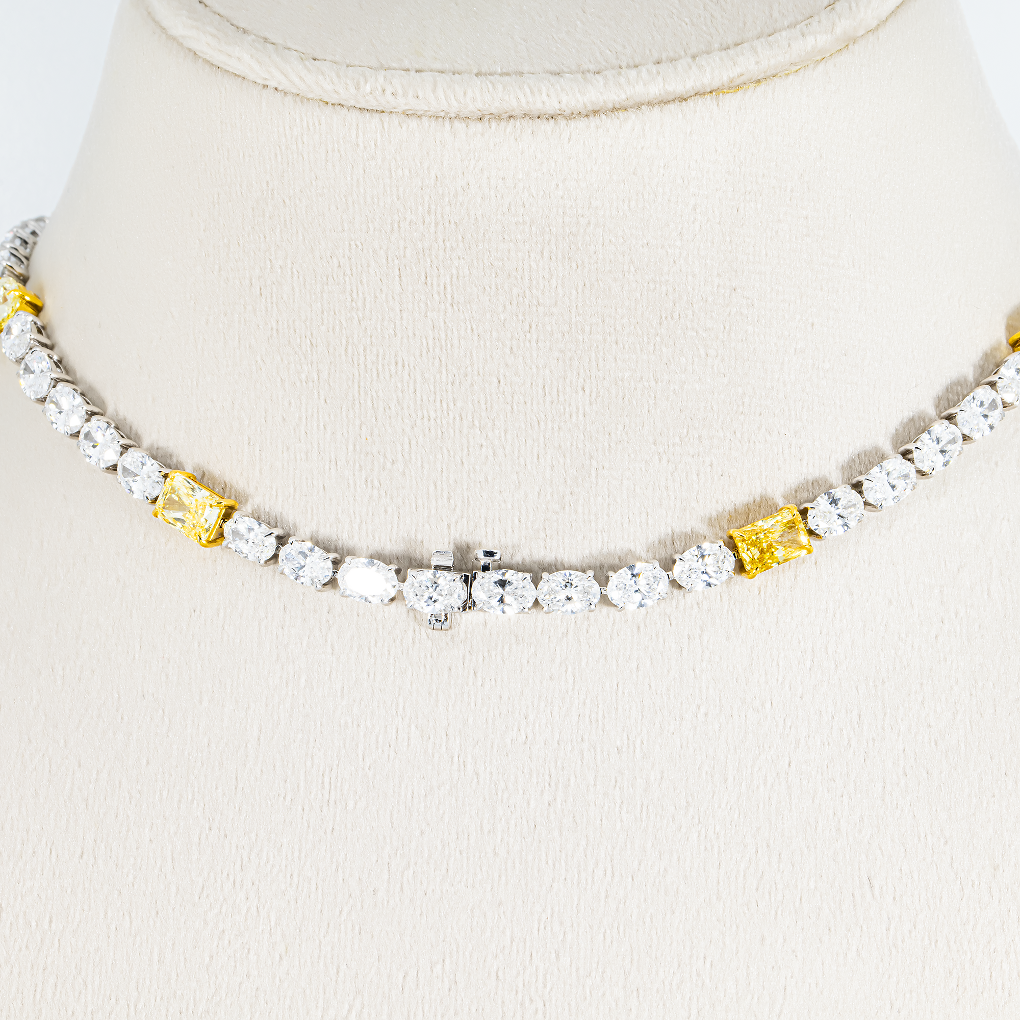 14K Two Tone Multi Cut Fancy Yellow & White Diamond Tennis Chain 30.84ct