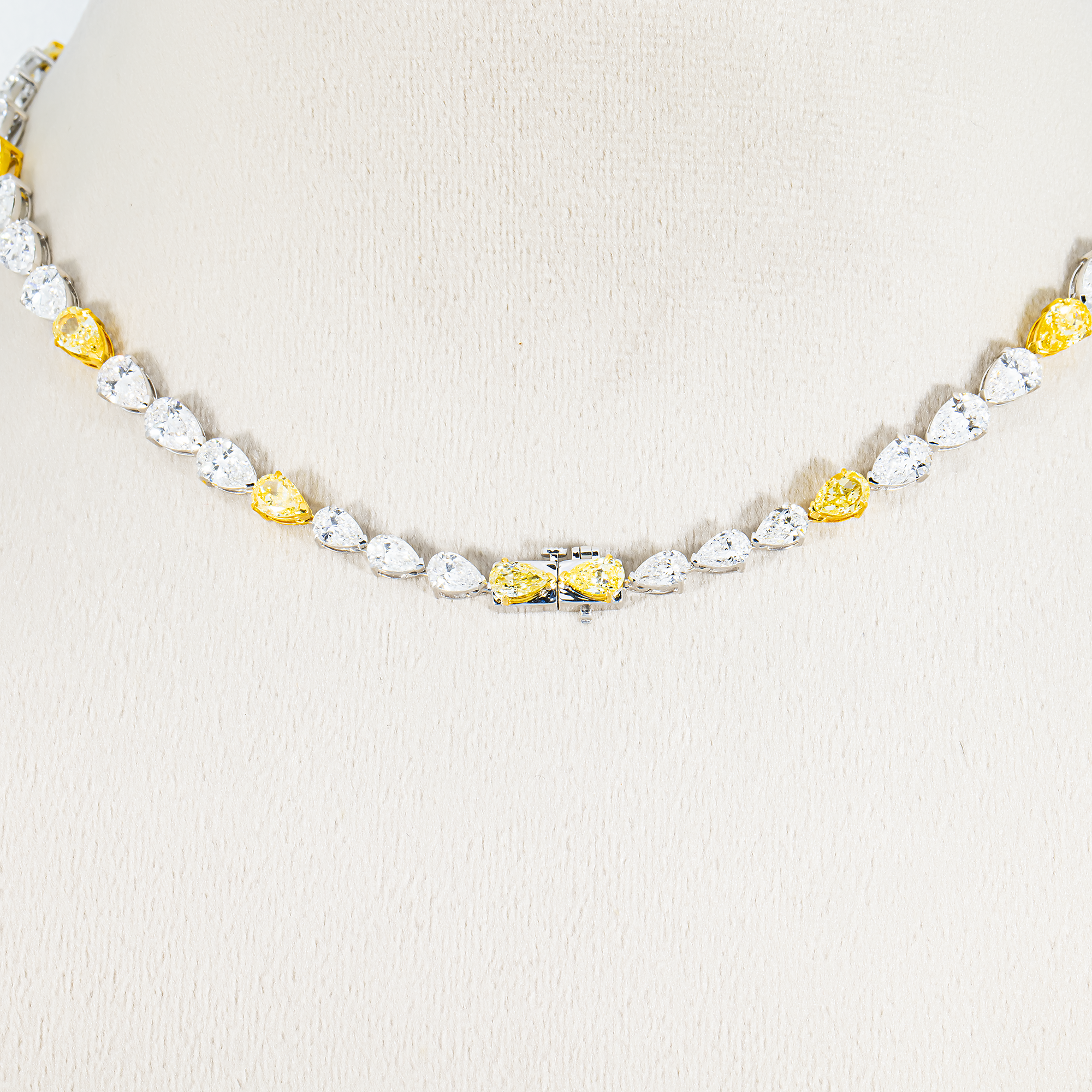 14K Two Tone Graduated Pear Cut Diamond Drop Necklace 34.40ct