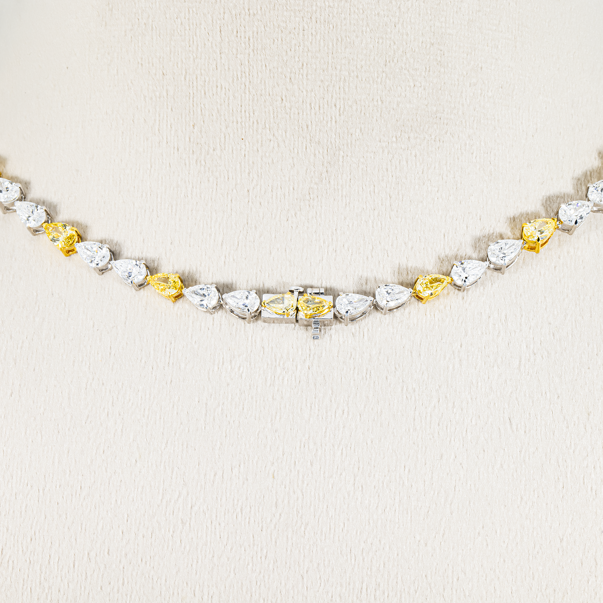 14K Two Tone Graduated Pear & Heart Cut Diamond Drop Necklace 34.08ct