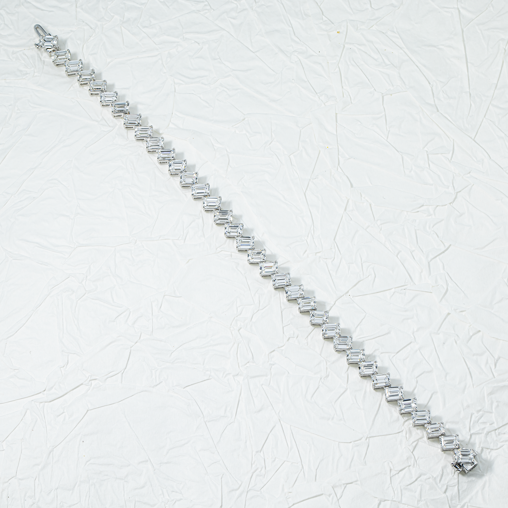 14K White Gold Emerald Cut Diamond Tennis Bracelet 14.39ct